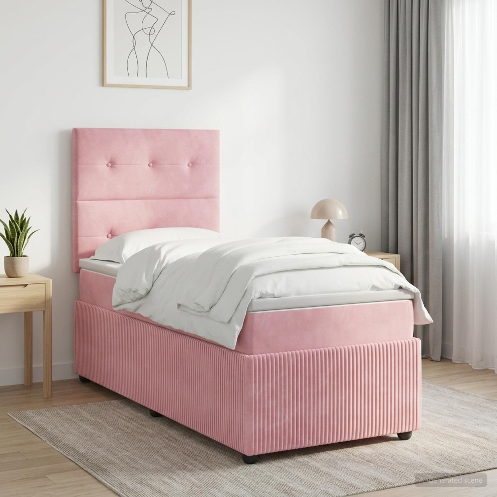 Κρεβάτι box spring με στρώμα Ροζ 90 x 190 cm Βελούδο