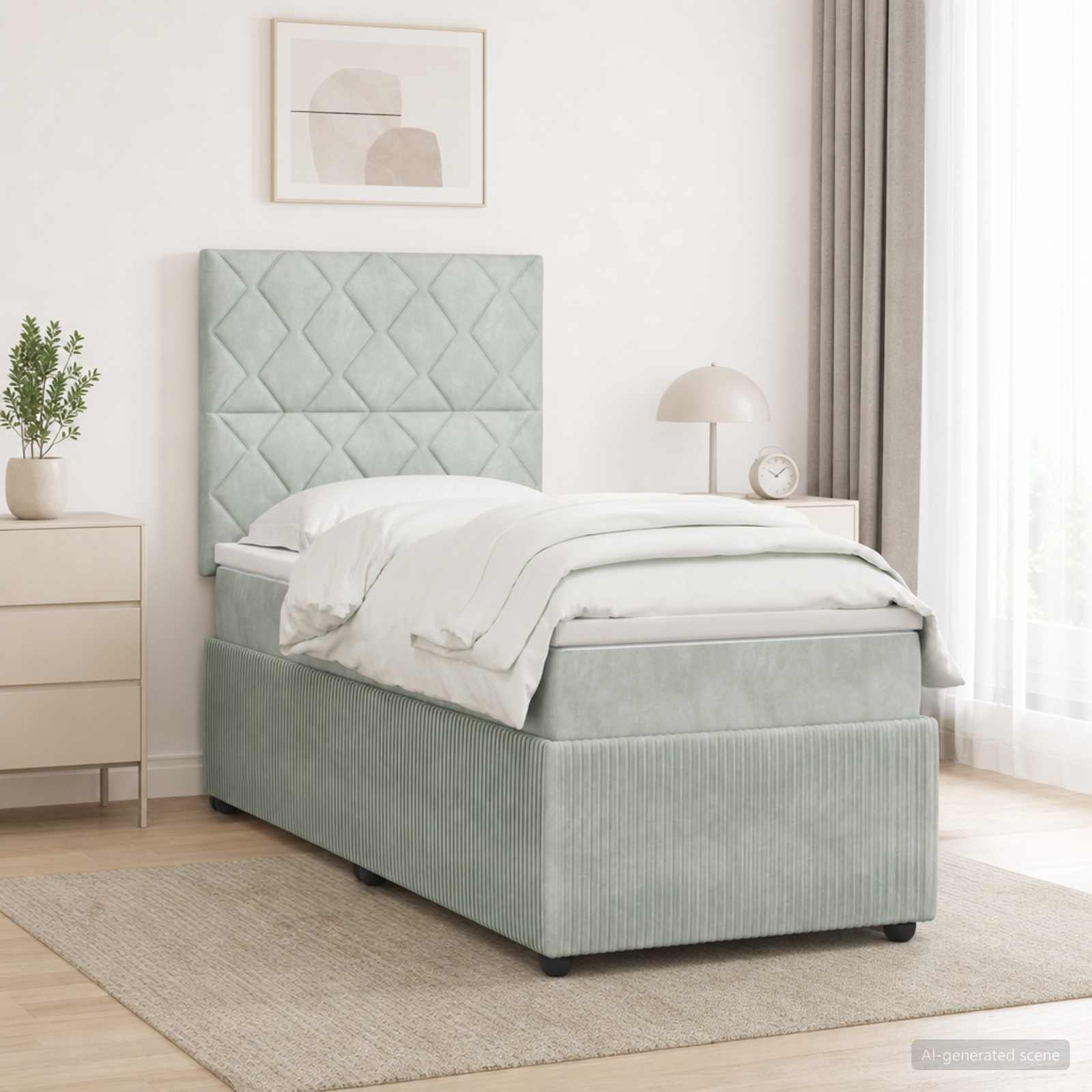 Κρεβάτι box spring με στρώμα Ανοιχτό γκρι 100 x 200 cm Βελούδο - Pakobazaar