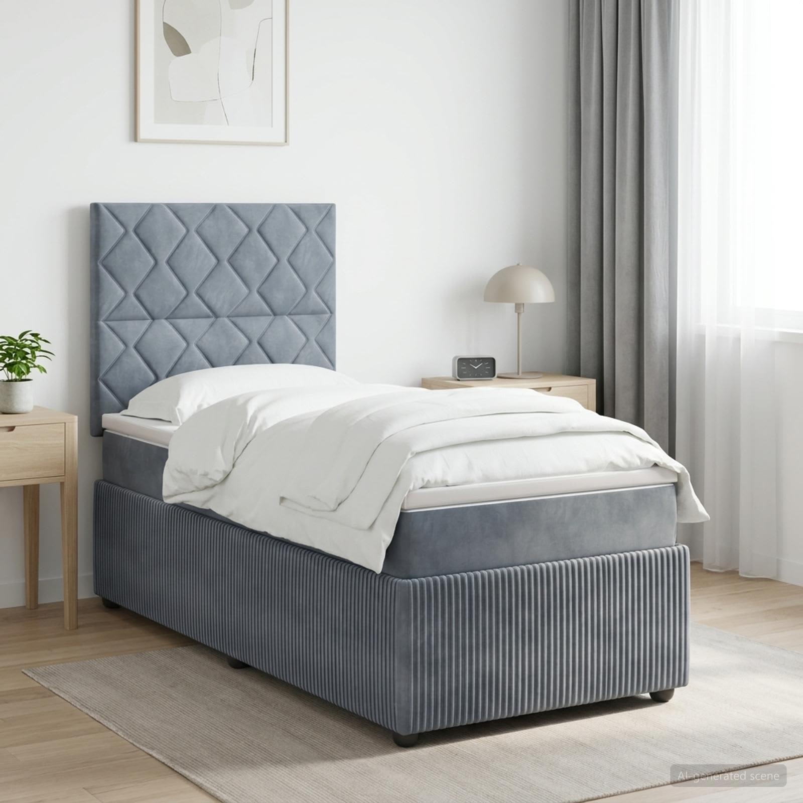 Κρεβάτι box spring με στρώμα Σκούρο Γκρι 90 x 190 cm Βελούδο - Pakobazaar