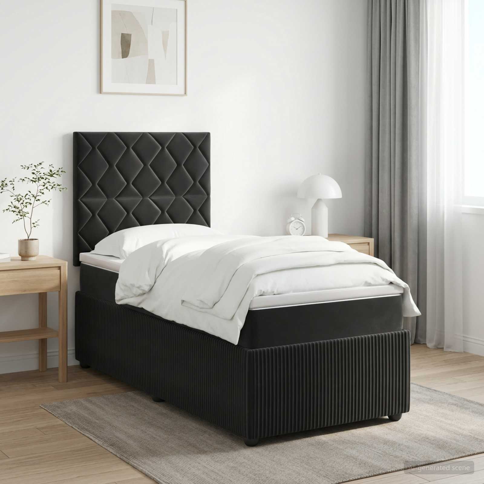 Κρεβάτι box spring με στρώμα Μαύρο 100 x 200 cm Βελούδο - Pakobazaar