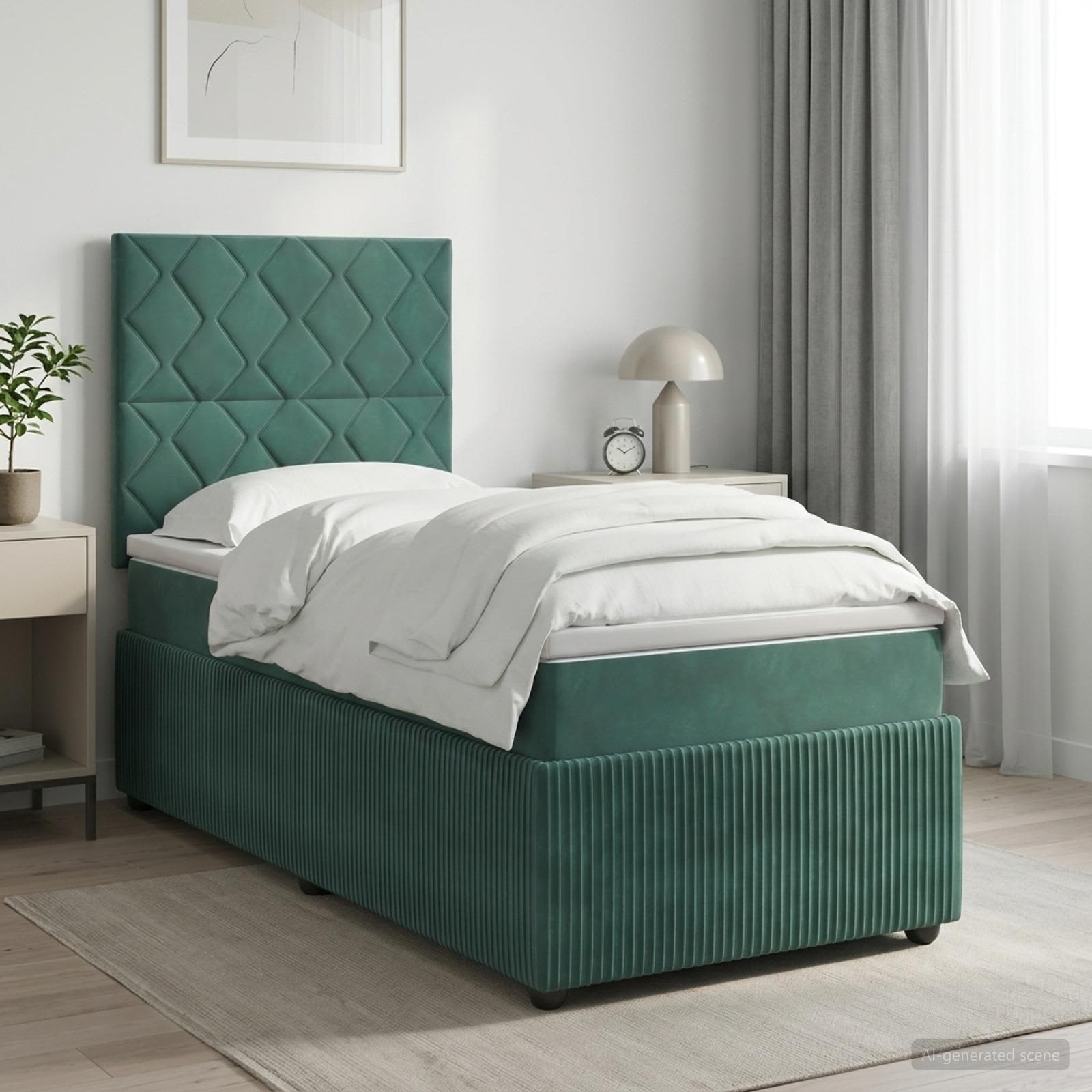 Κρεβάτι box spring με στρώμα Σκούρο Πράσινο 100 x 200 cm - Pakobazaar