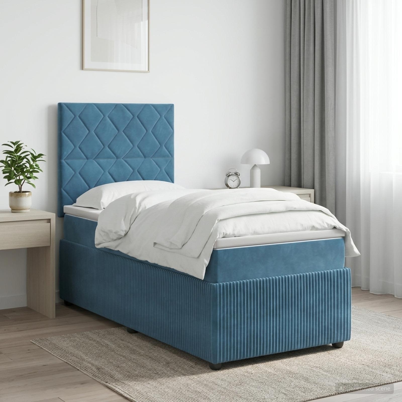 Κρεβάτι box spring με στρώμα Μπλε 80 x 200 cm Βελούδο - Pakobazaar