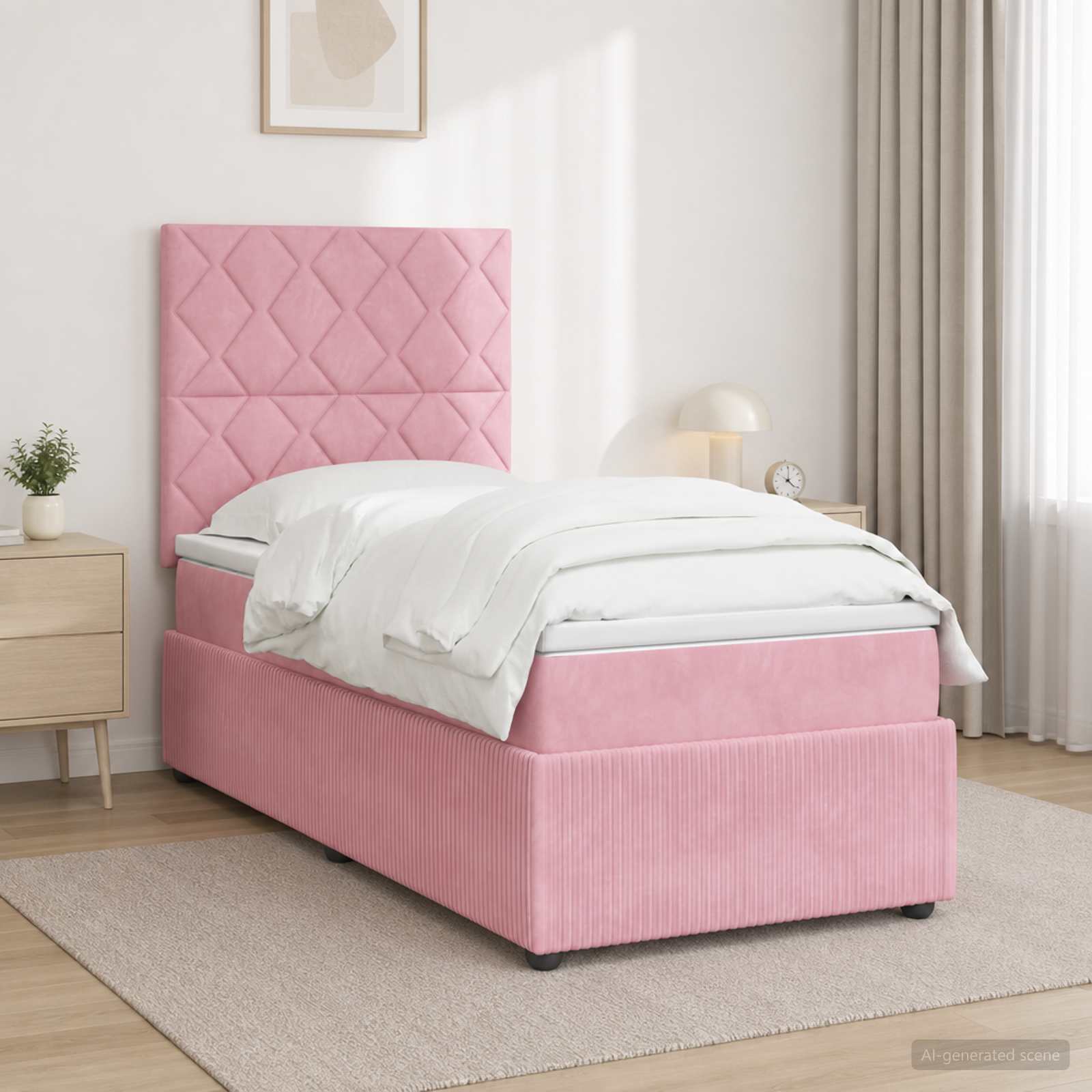 Κρεβάτι box spring με στρώμα Ροζ 100 x 200 cm Βελούδο - Pakobazaar