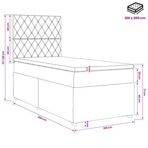 Κρεβάτι box spring με στρώμα Ανοιχτό γκρι 100 x 200 cm Βελούδο