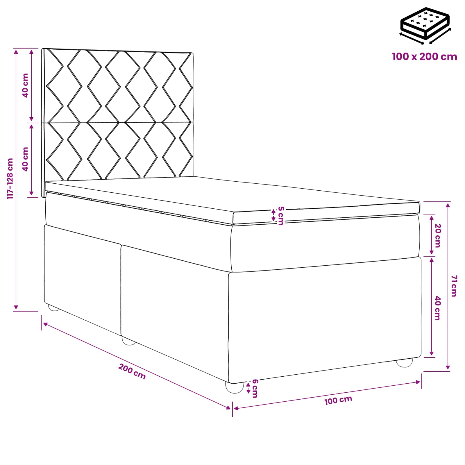 Κρεβάτι box spring με στρώμα Ανοιχτό γκρι 100 x 200 cm Βελούδο - Pakobazaar
