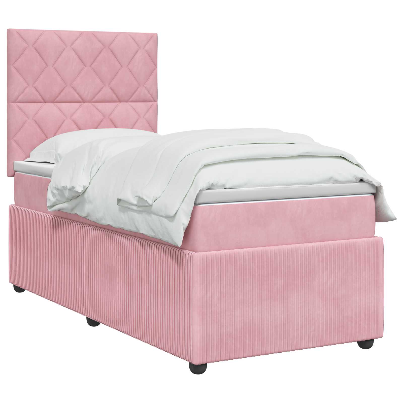 Κρεβάτι box spring με στρώμα Ροζ 100 x 200 cm Βελούδο - Pakobazaar