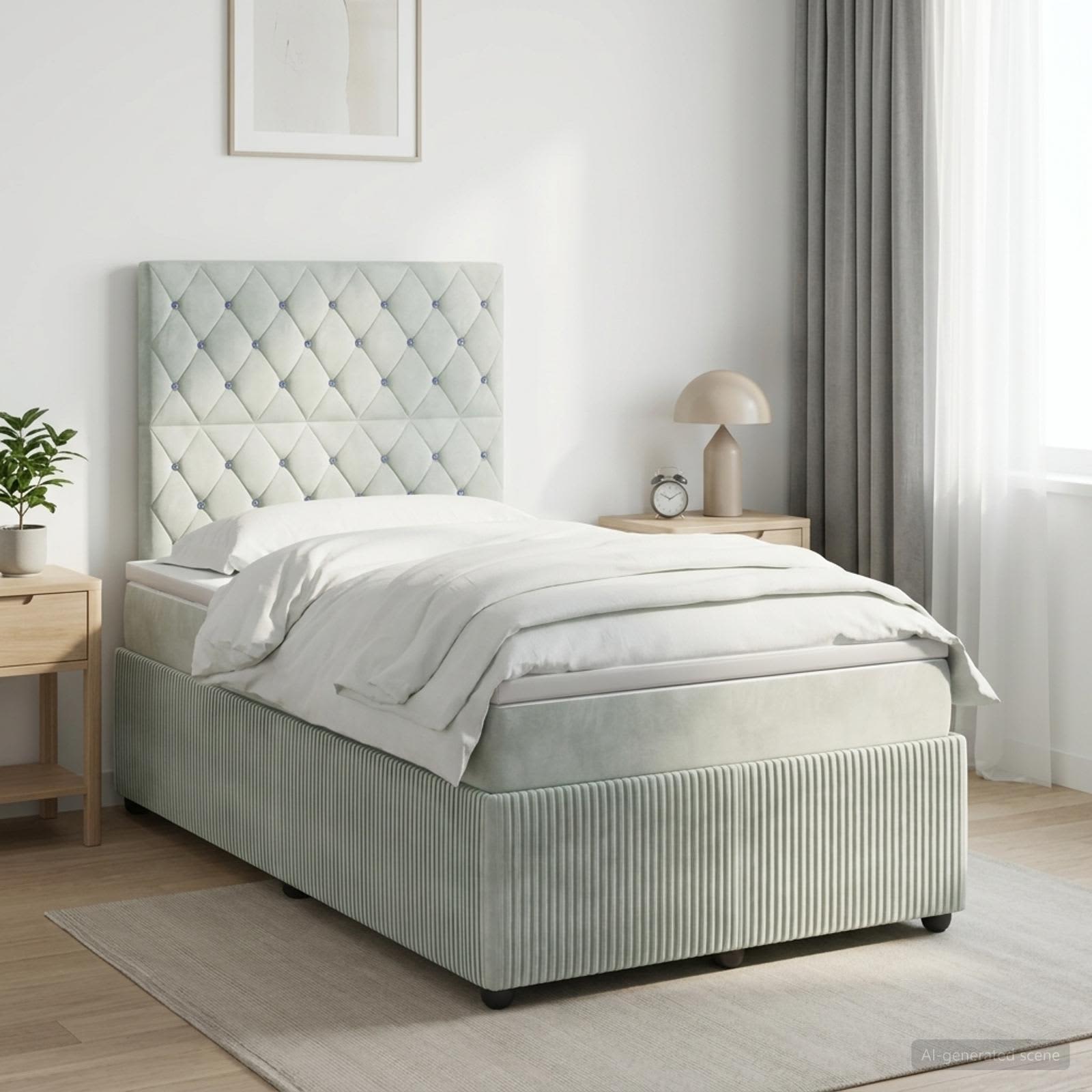 Κρεβάτι box spring με στρώμα Ανοιχτό γκρι 120 x 200 cm Βελούδο