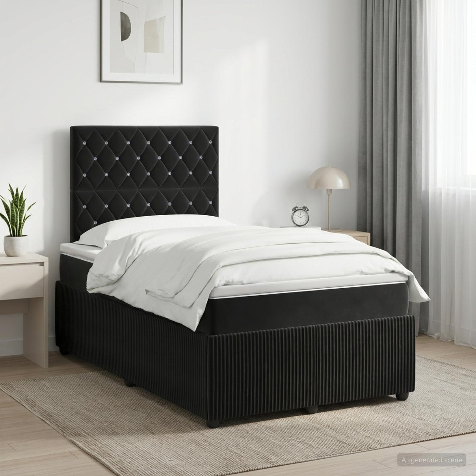 Κρεβάτι box spring με στρώμα Μαύρο 120 x 190 cm Βελούδο - Pakobazaar