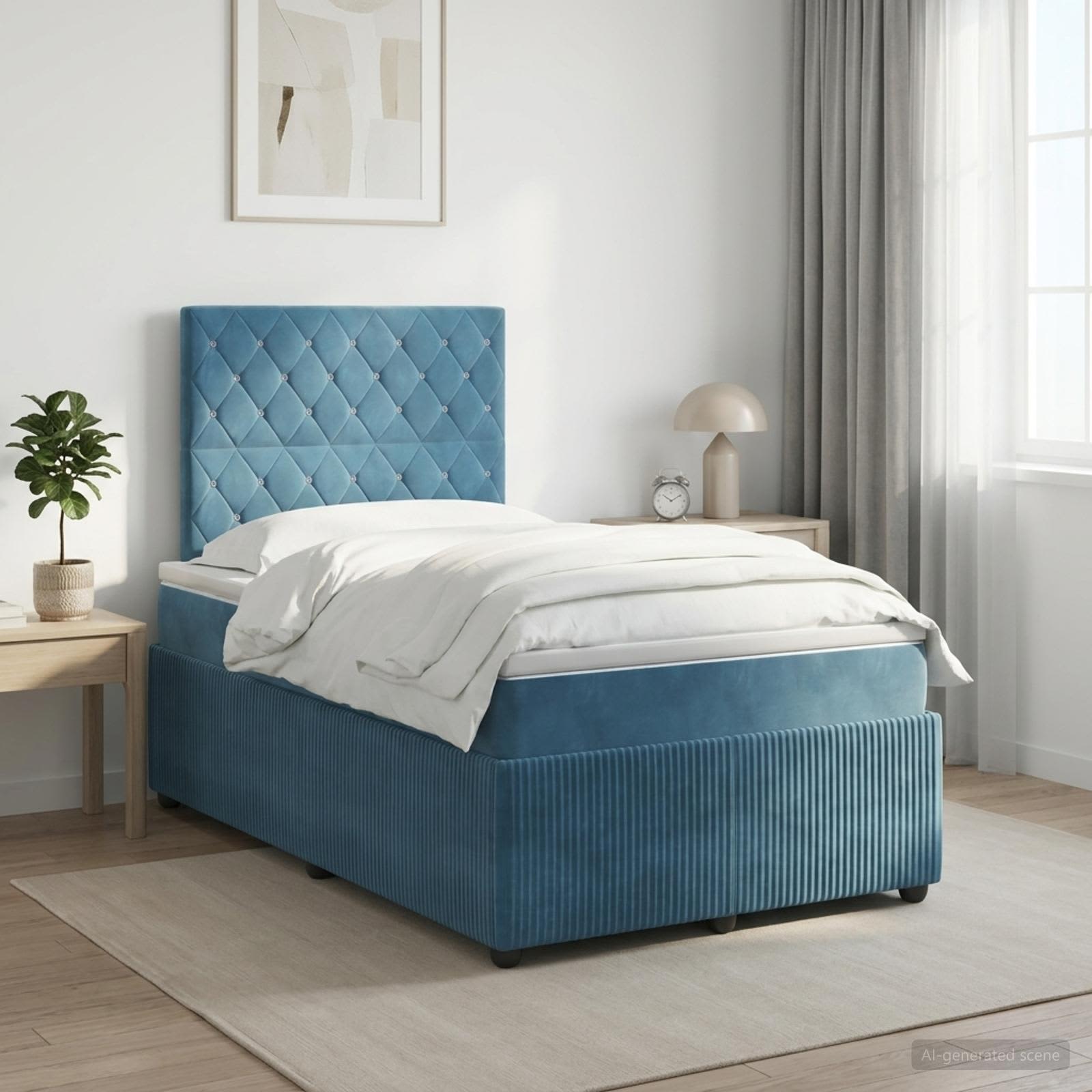Κρεβάτι box spring με στρώμα Μπλε 120 x 190 cm Βελούδο - Pakobazaar