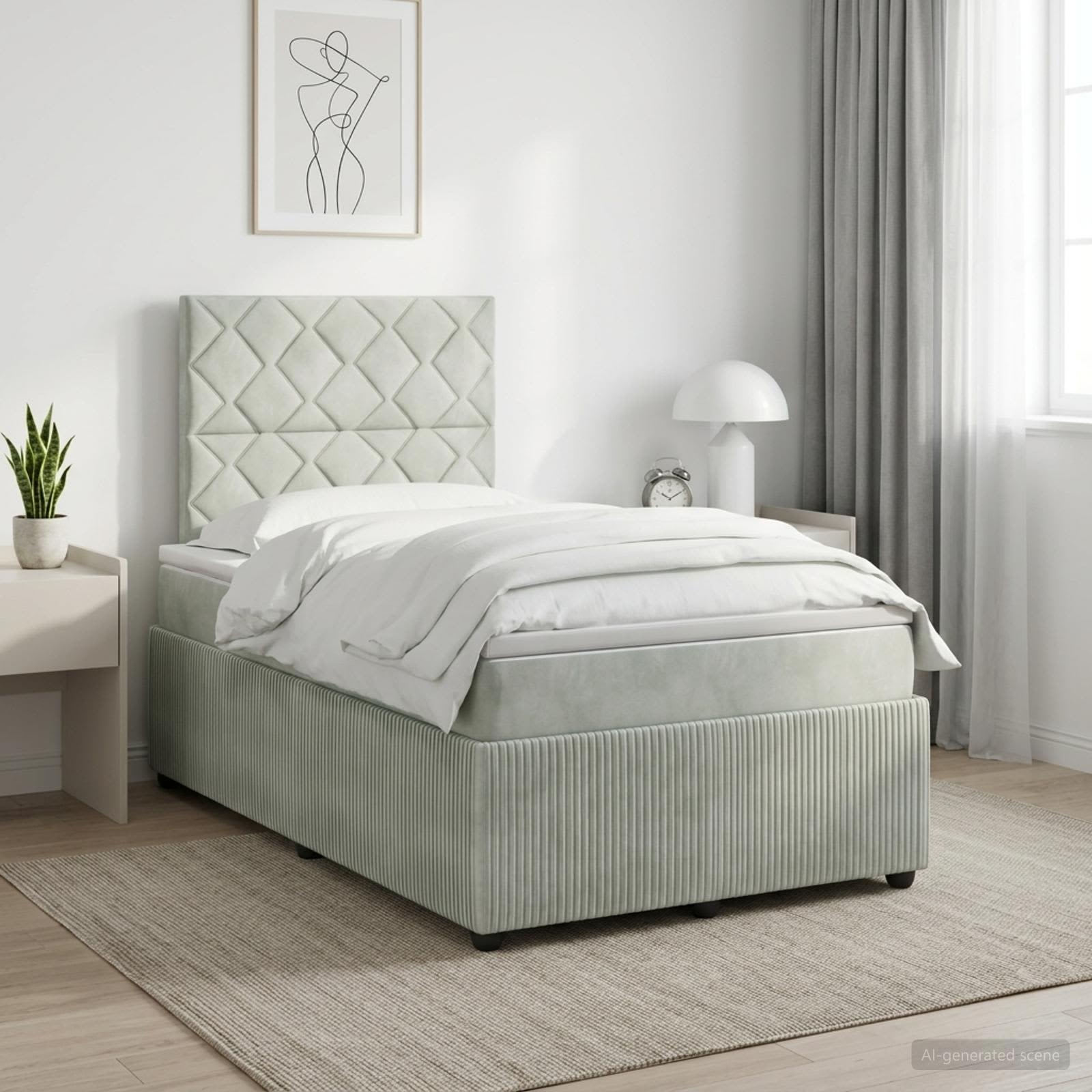 Κρεβάτι box spring με στρώμα Ανοιχτό γκρι 120 x 190 cm Βελούδο - Pakobazaar
