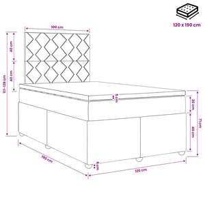 Κρεβάτι box spring με στρώμα Ανοιχτό γκρι 120 x 190 cm Βελούδο - Pakobazaar