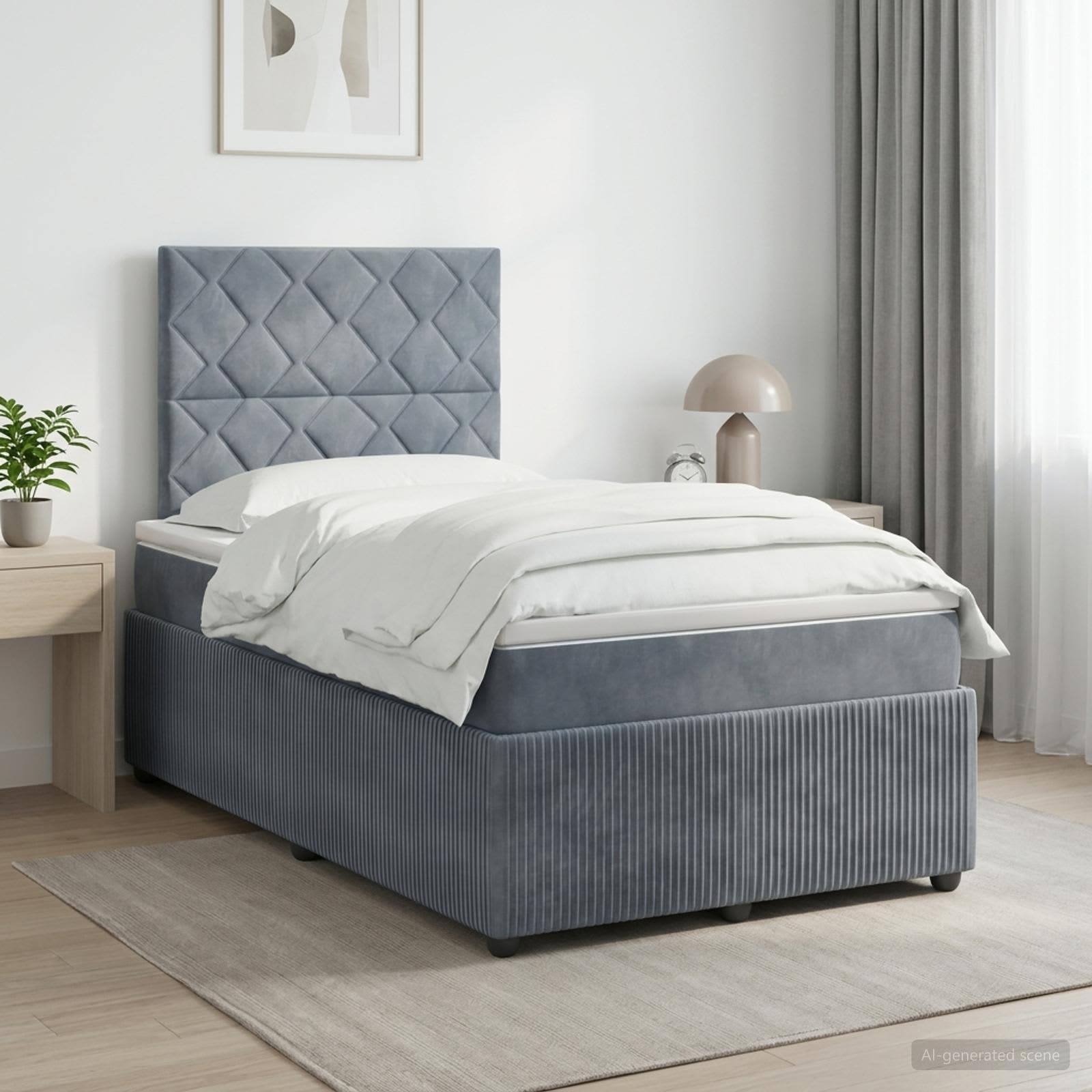 Κρεβάτι box spring με στρώμα Σκούρο Γκρι 120 x 200 cm Βελούδο