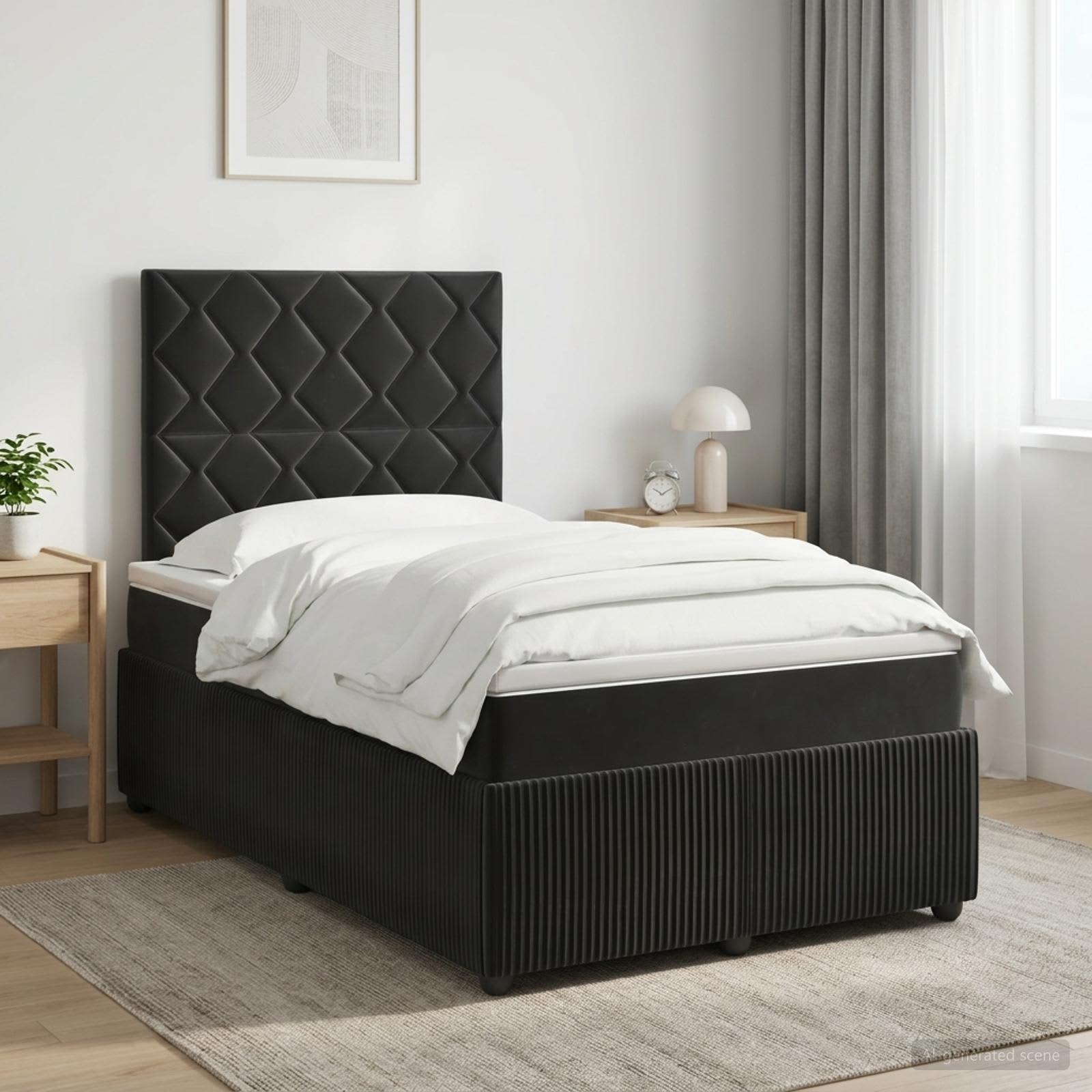 Κρεβάτι box spring με στρώμα Μαύρο 120 x 190 cm Βελούδο - Pakobazaar