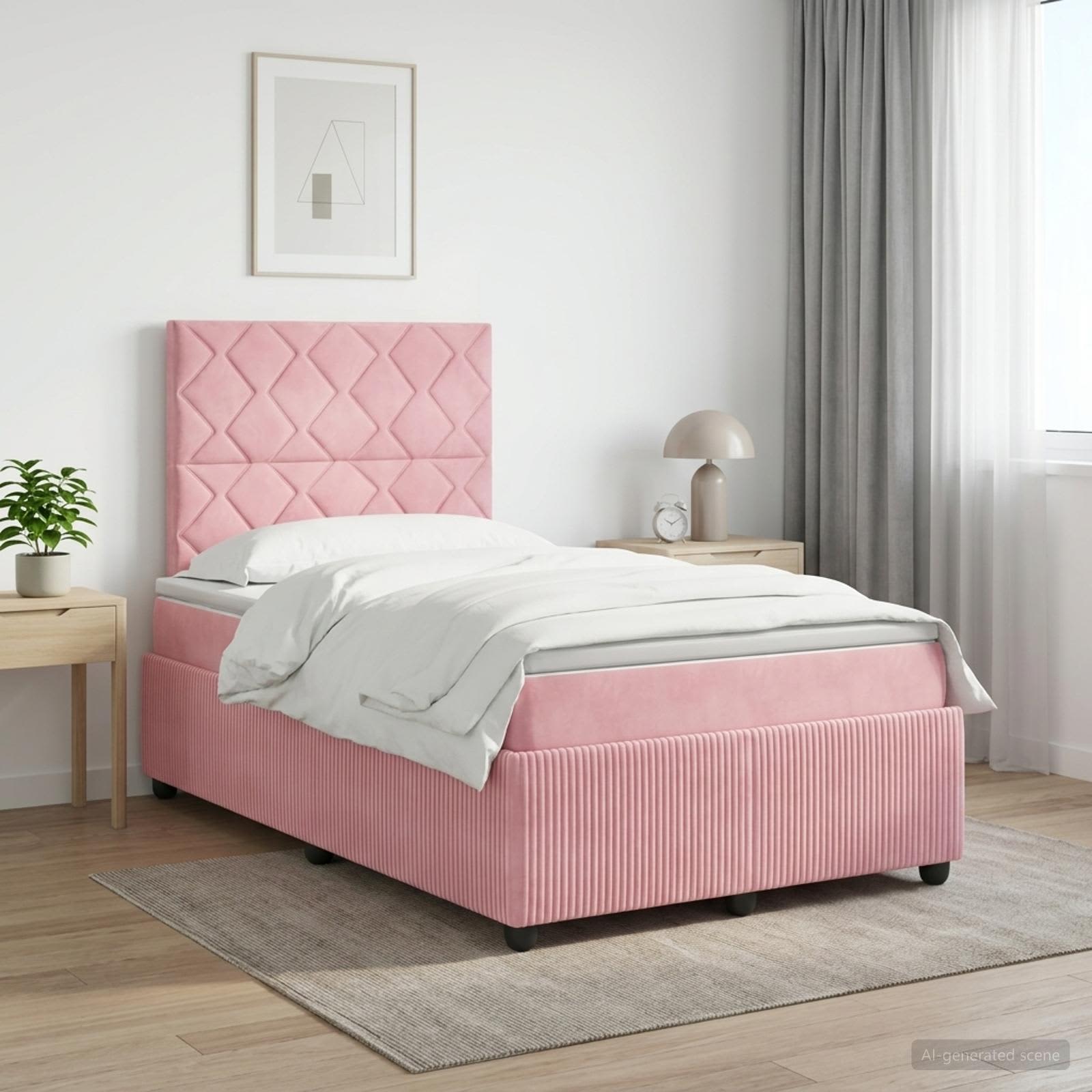 Κρεβάτι box spring με στρώμα Ροζ 120 x 190 cm Βελούδο - Pakobazaar