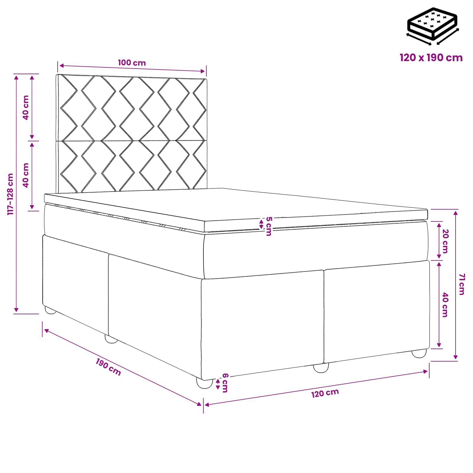 Κρεβάτι box spring με στρώμα Ροζ 120 x 190 cm Βελούδο - Pakobazaar