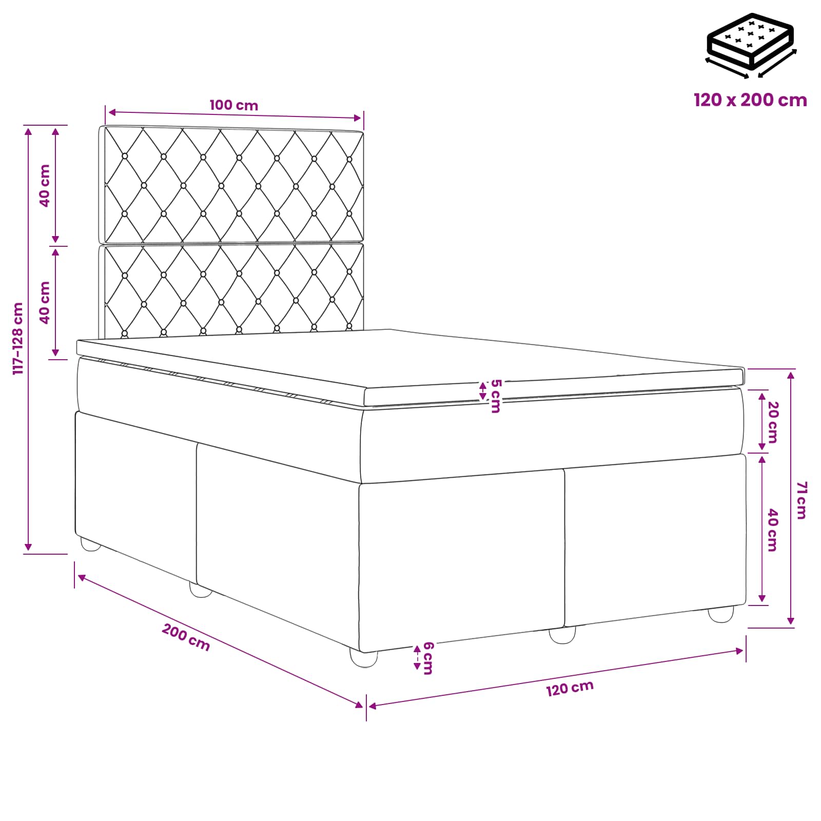 Κρεβάτι box spring με στρώμα Ανοιχτό γκρι 120 x 200 cm Βελούδο