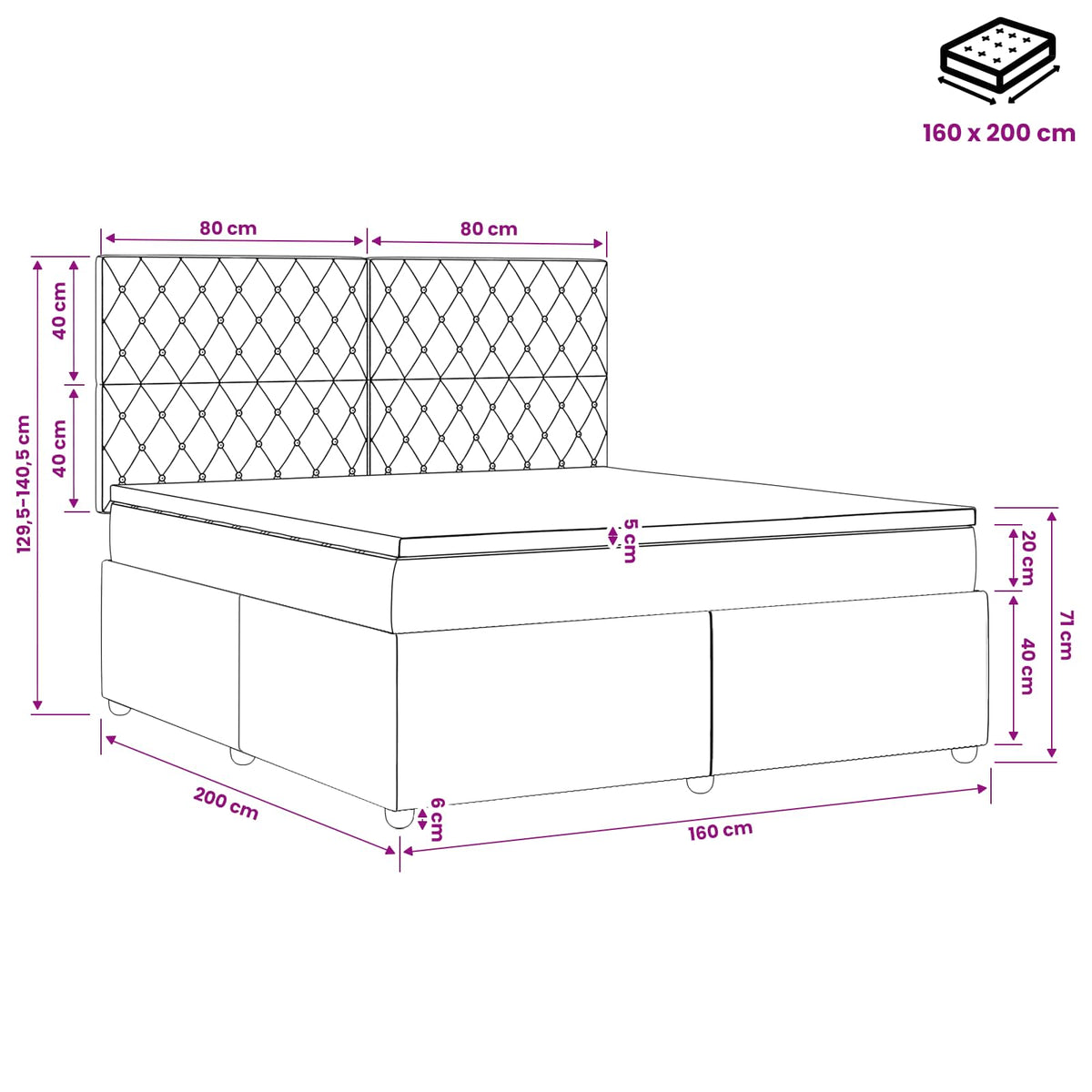 Κρεβάτι box spring με στρώμα Σκούρο Πράσινο 160 x 200 cm - Pakobazaar