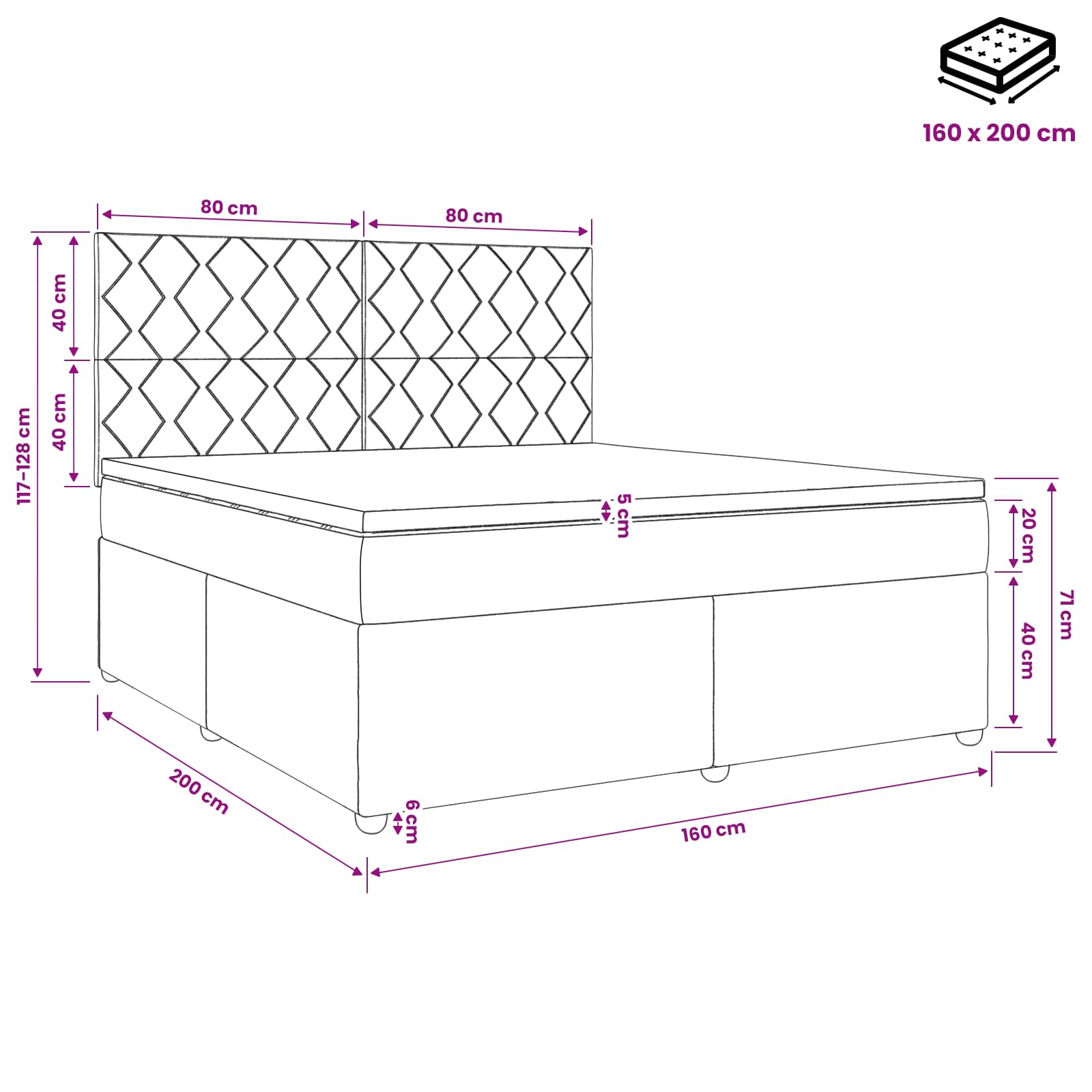 Κρεβάτι box spring με στρώμα Ανοιχτό γκρι 160 x 200 cm Βελούδο - Pakobazaar