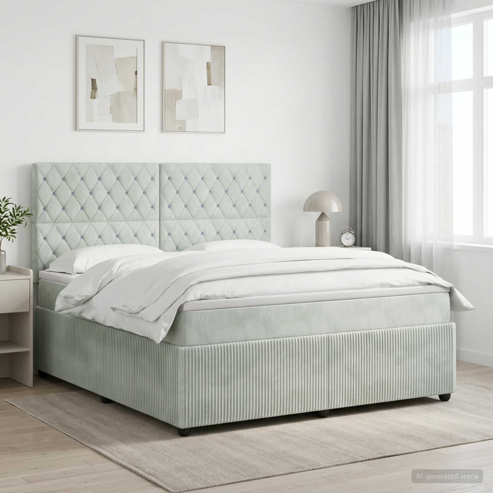 Κρεβάτι box spring με στρώμα Ανοιχτό γκρι 180 x 200 cm Βελούδο - Pakobazaar