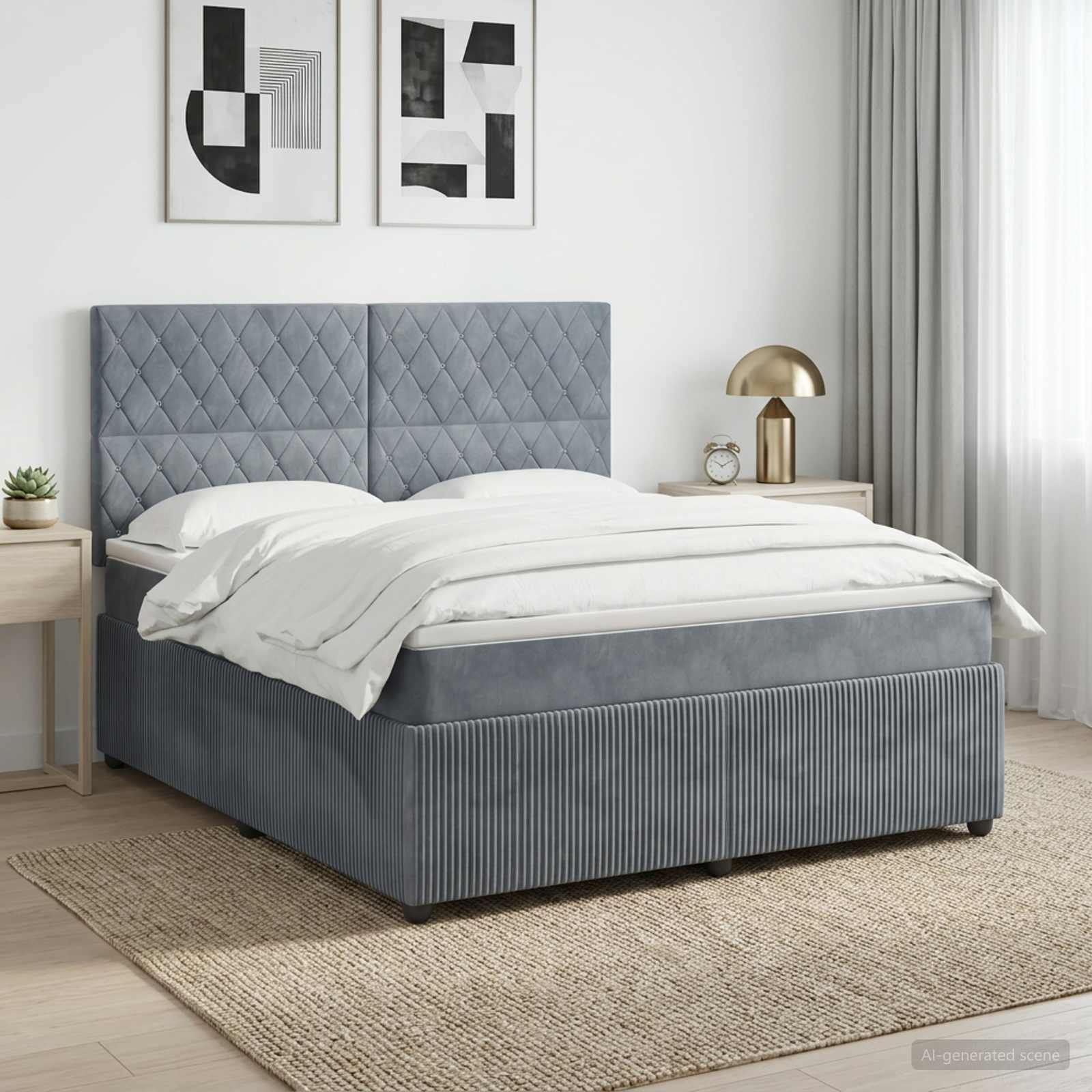 Κρεβάτι box spring με στρώμα Σκούρο Γκρι 140 x 200 cm Βελούδο