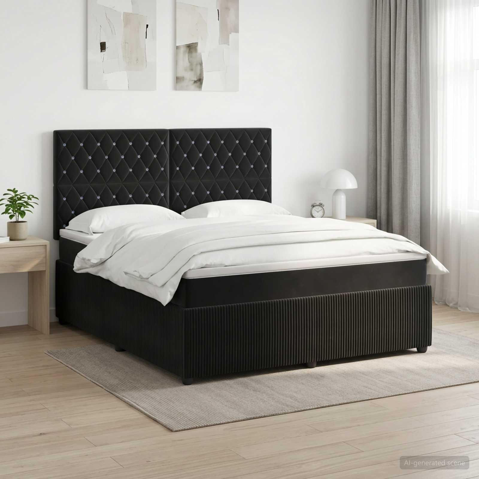 Κρεβάτι box spring με στρώμα Μαύρο 160 x 200 cm Βελούδο - Pakobazaar