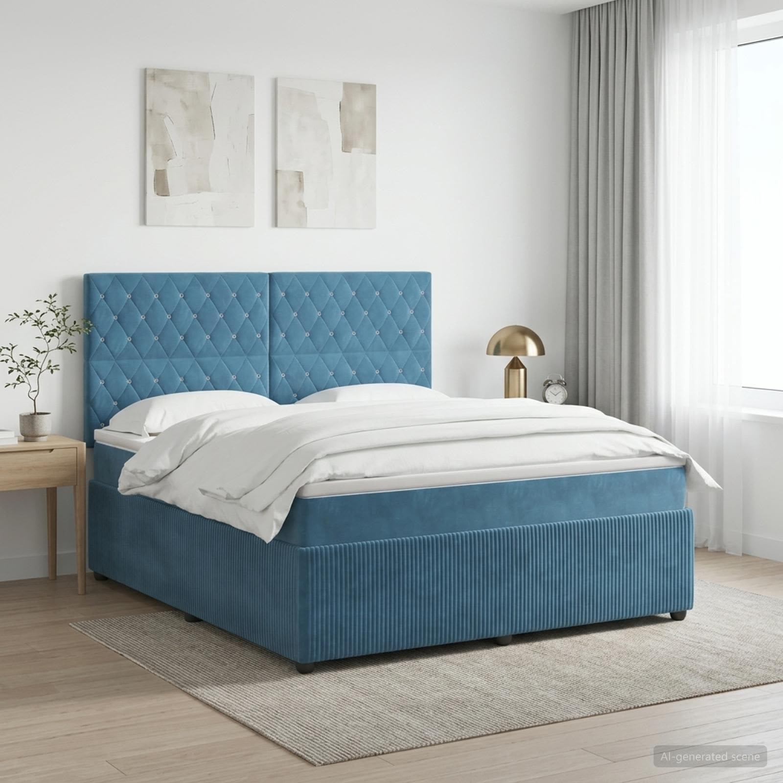 Κρεβάτι box spring με στρώμα Μπλε 180 x 200 cm Βελούδο - Pakobazaar
