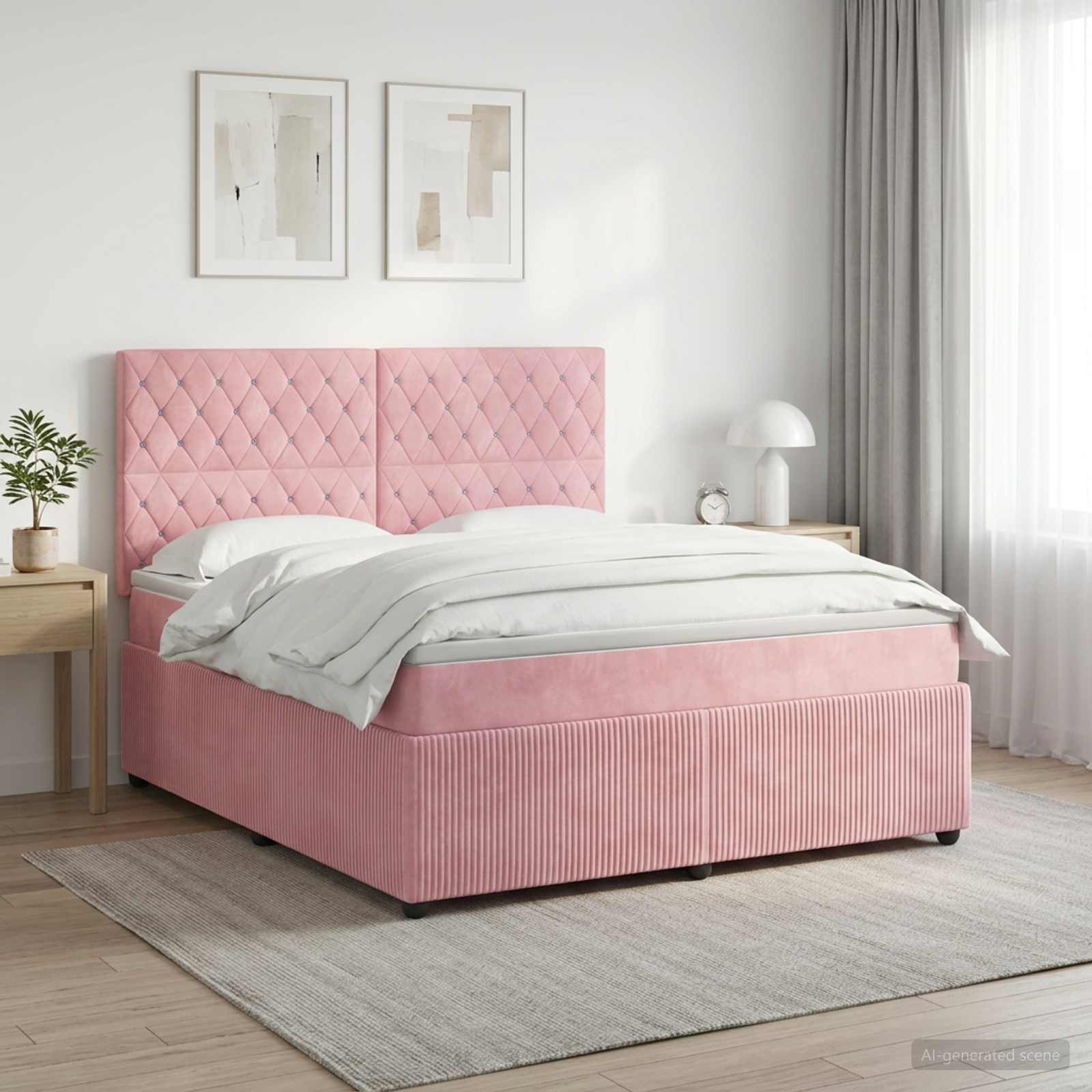 Κρεβάτι box spring με στρώμα Ροζ 180 x 200 cm Βελούδο - Pakobazaar