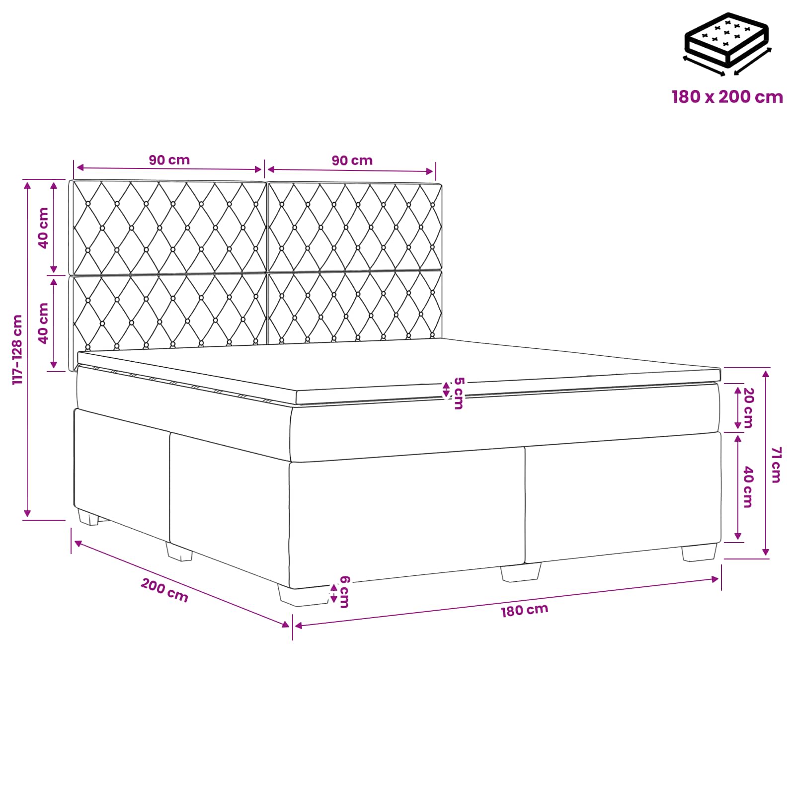 Κρεβάτι box spring με στρώμα Ροζ 180 x 200 cm Βελούδο - Pakobazaar