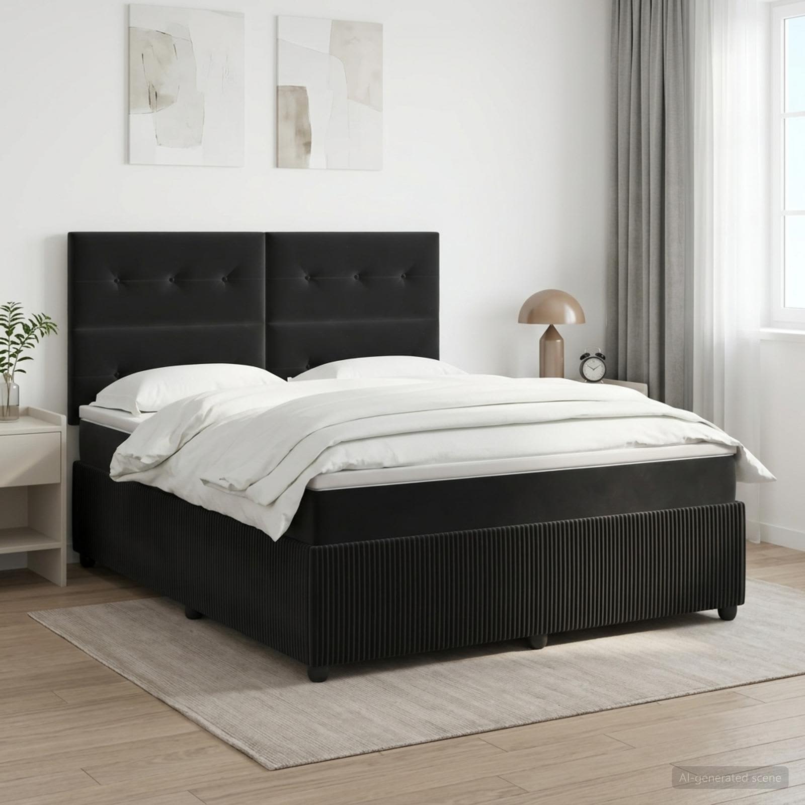 Κρεβάτι box spring με στρώμα Μαύρο 160 x 200 cm Βελούδο