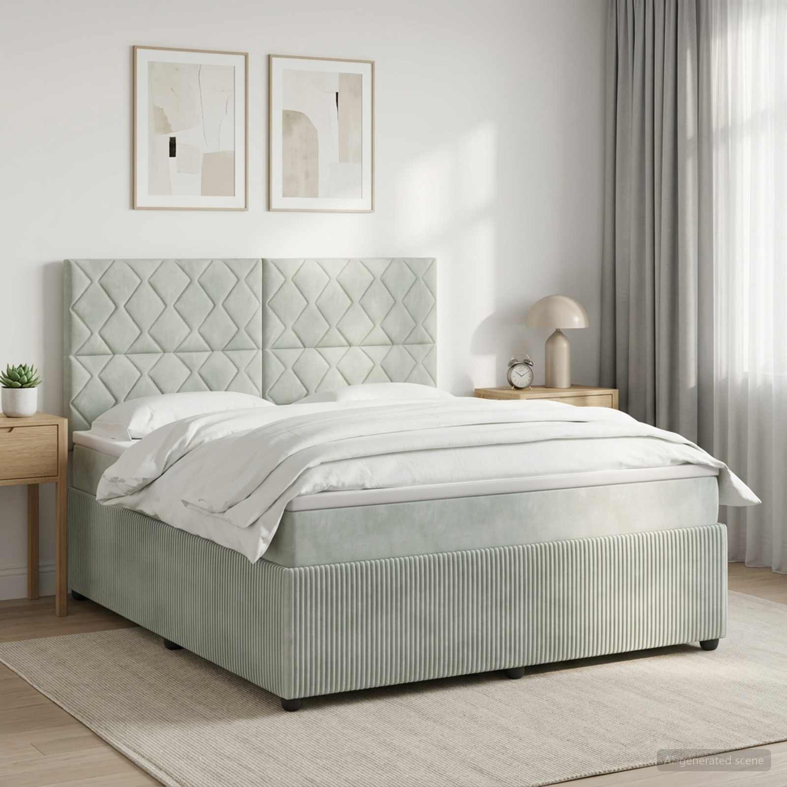Κρεβάτι box spring με στρώμα Ανοιχτό γκρι 160 x 200 cm Βελούδο - Pakobazaar