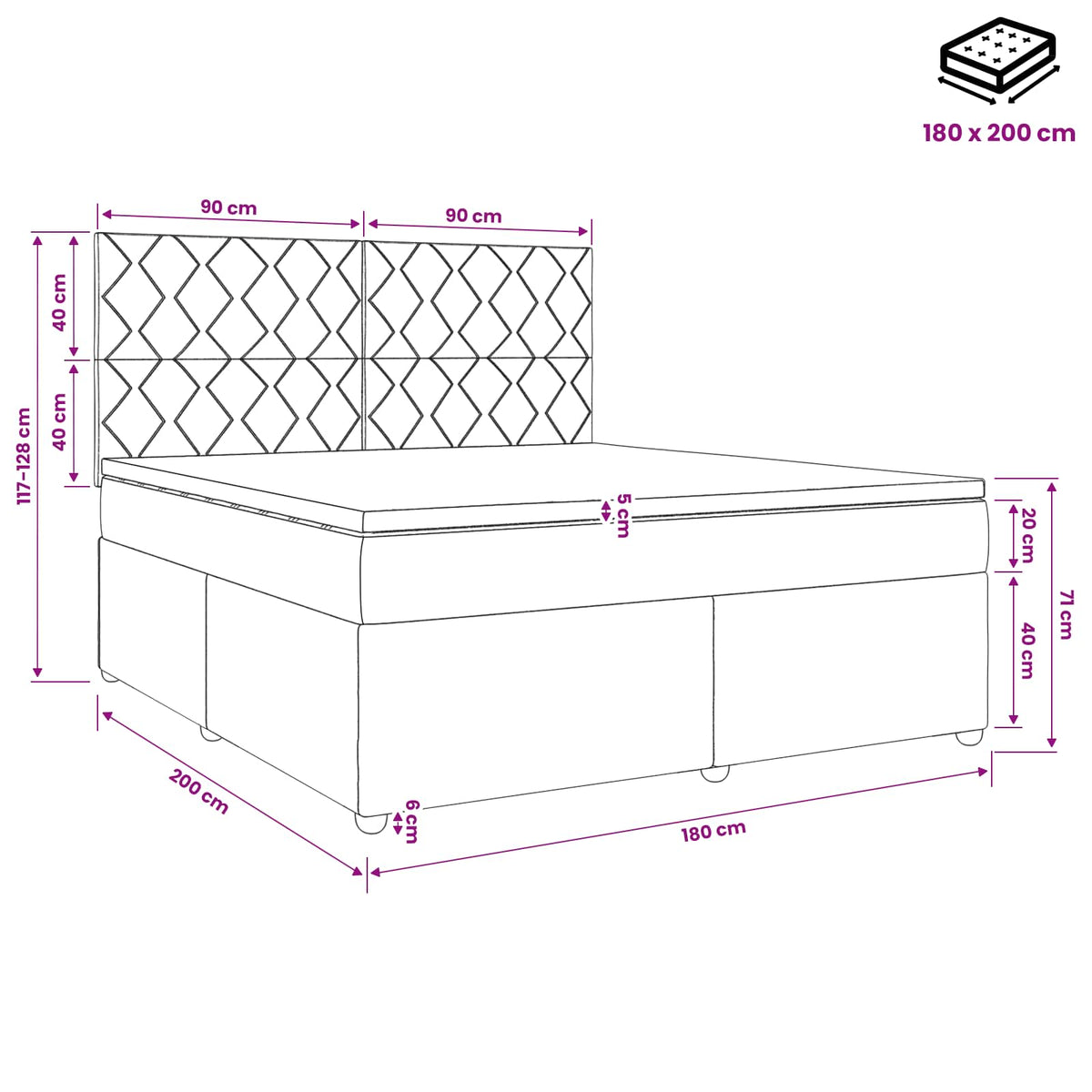 Κρεβάτι box spring με στρώμα Ανοιχτό γκρι 180 x 200 cm Βελούδο - Pakobazaar