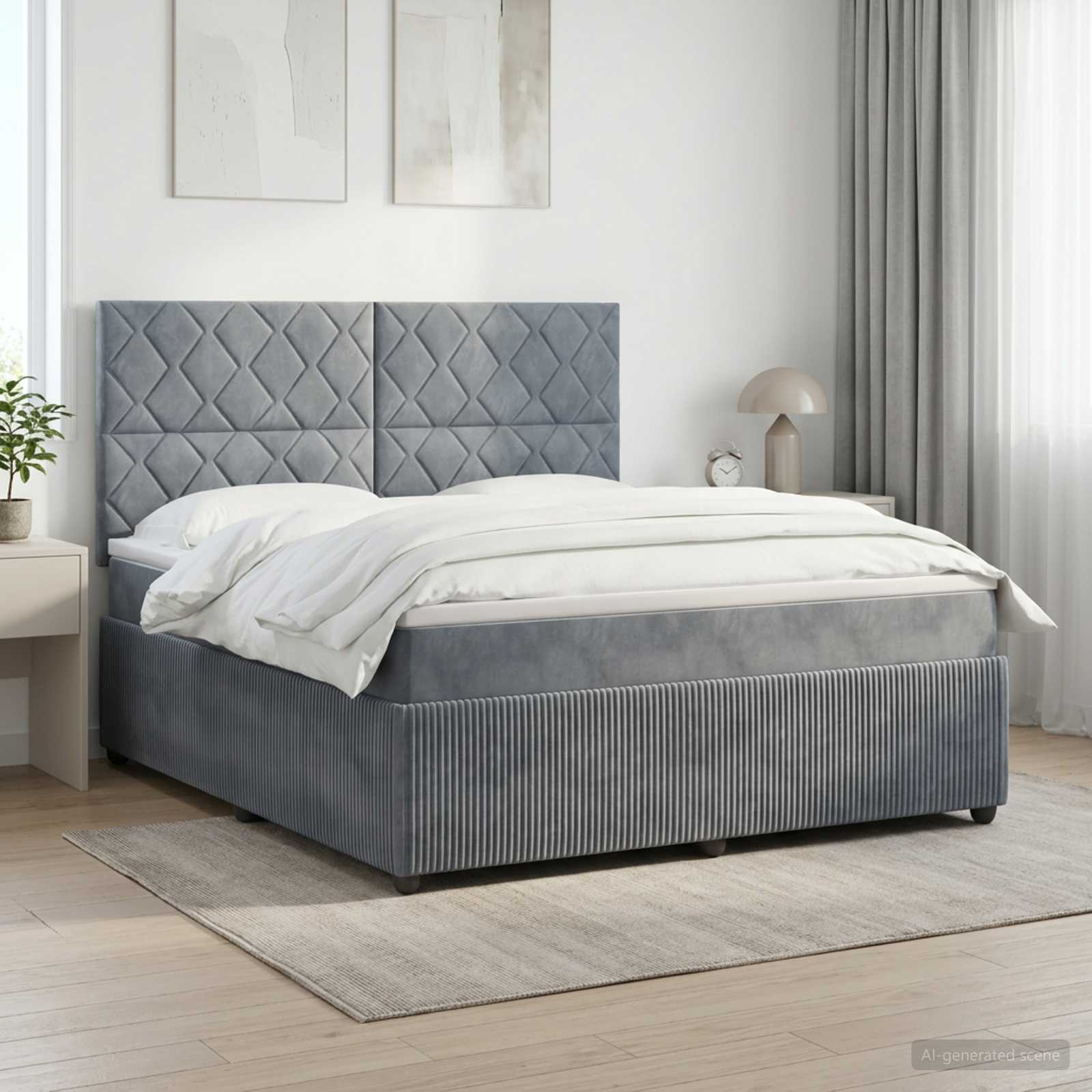 Κρεβάτι box spring με στρώμα Σκούρο Γκρι 180 x 200 cm Βελούδο - Pakobazaar