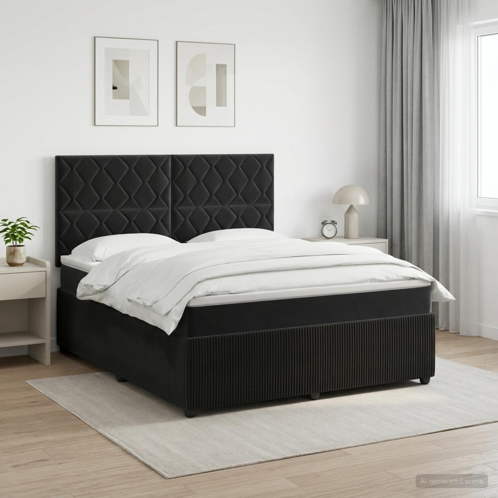 Κρεβάτι box spring με στρώμα Μαύρο 160 x 200 cm Βελούδο - Pakobazaar