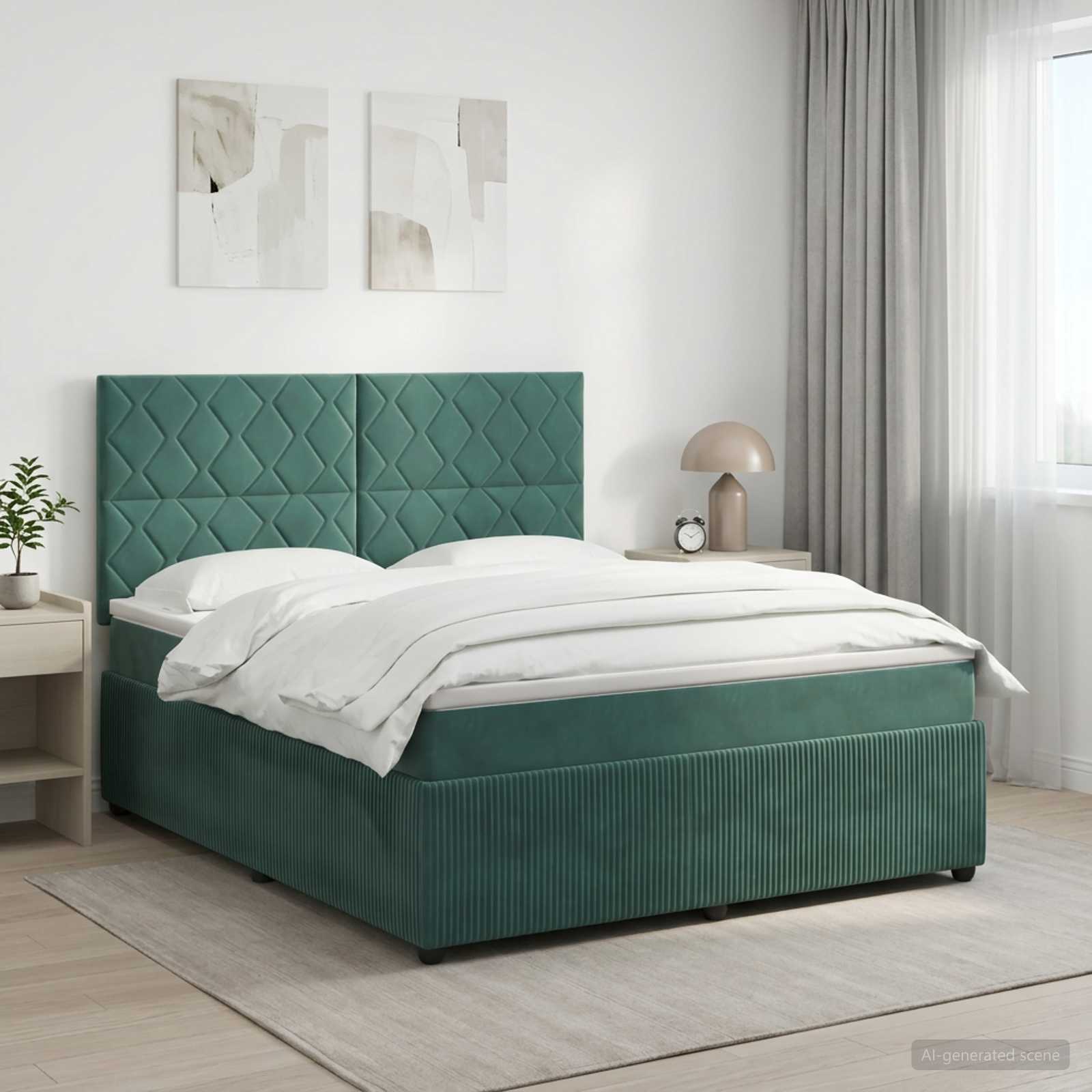 Κρεβάτι box spring με στρώμα Σκούρο Πράσινο 180 x 200 cm