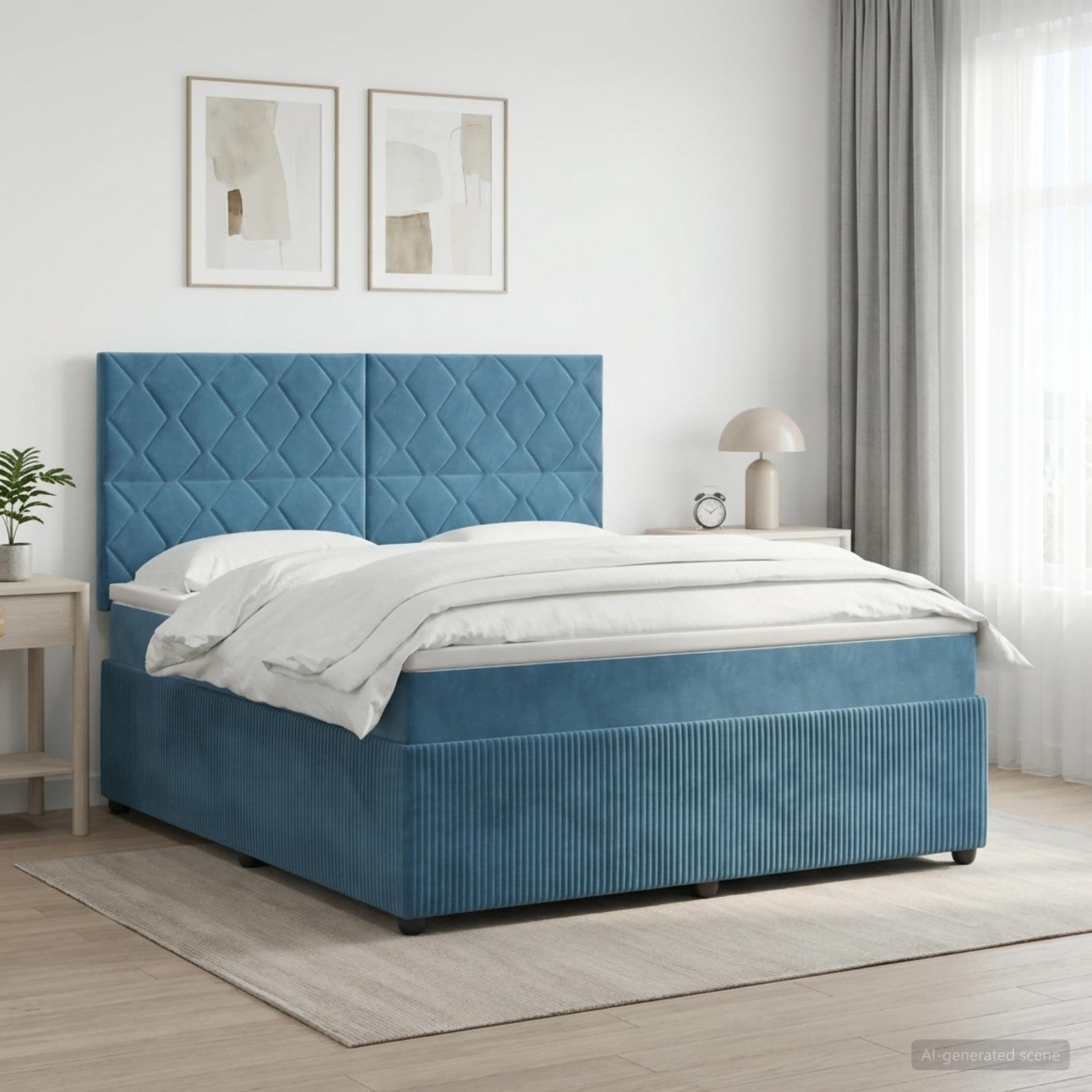 Κρεβάτι box spring με στρώμα Μπλε 140 x 200 cm Βελούδο - Pakobazaar