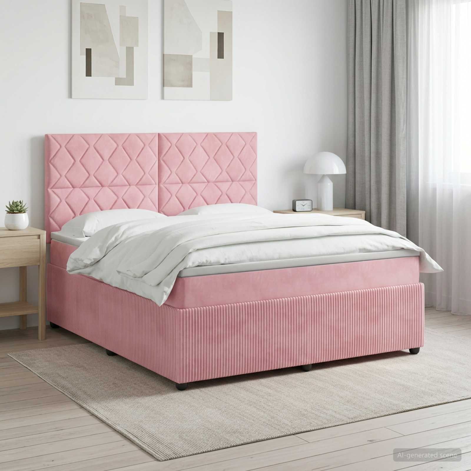 Κρεβάτι box spring με στρώμα Ροζ 140 x 190 cm Βελούδο - Pakobazaar