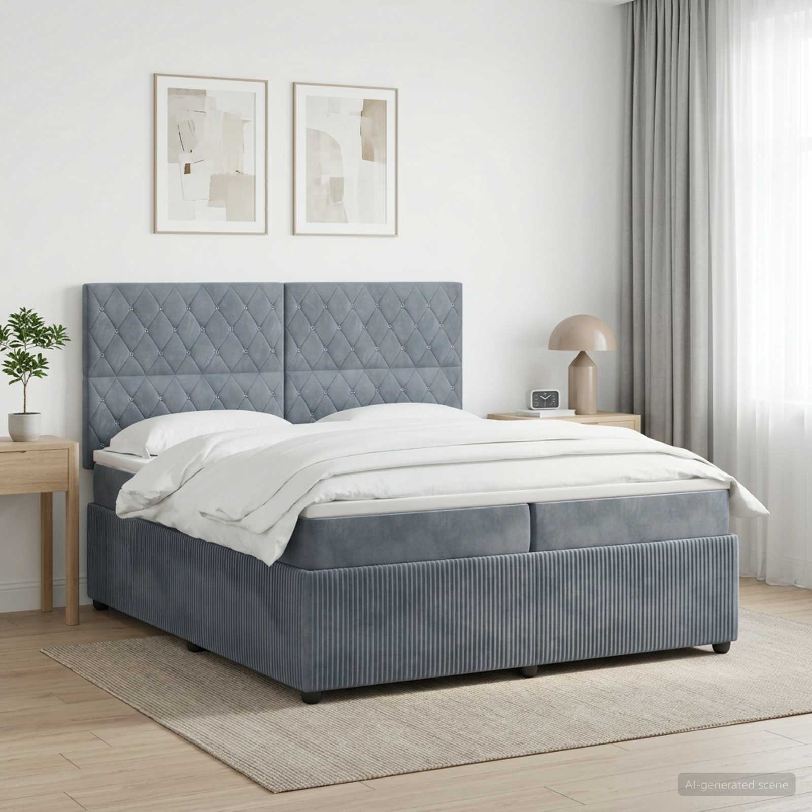 Κρεβάτι box spring με στρώμα Σκούρο Γκρι 200 x 200 cm Βελούδο - Pakobazaar