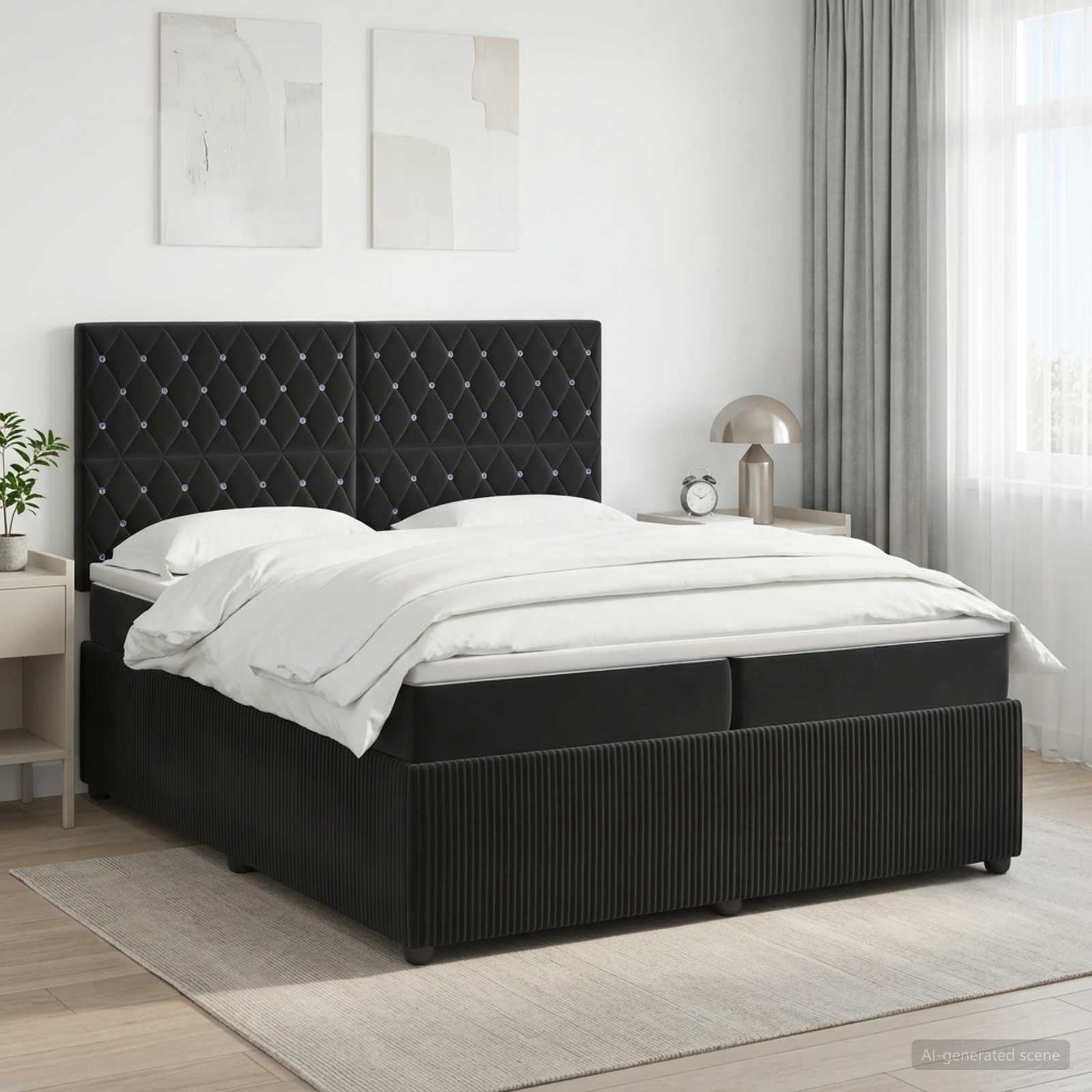Κρεβάτι box spring με στρώμα Μαύρο 200 x 200 cm Βελούδο