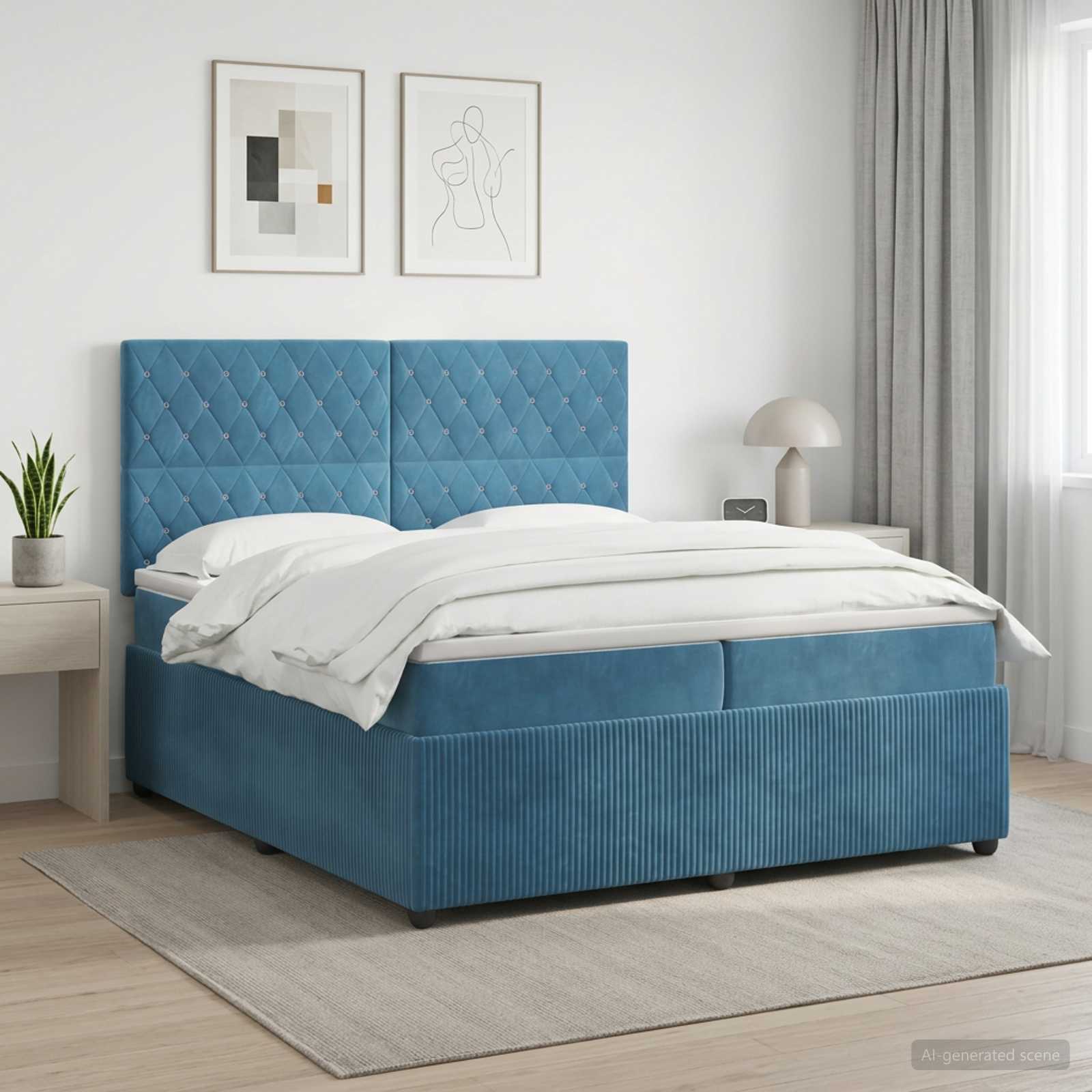 Κρεβάτι box spring με στρώμα Μπλε 200 x 200 cm Βελούδο - Pakobazaar