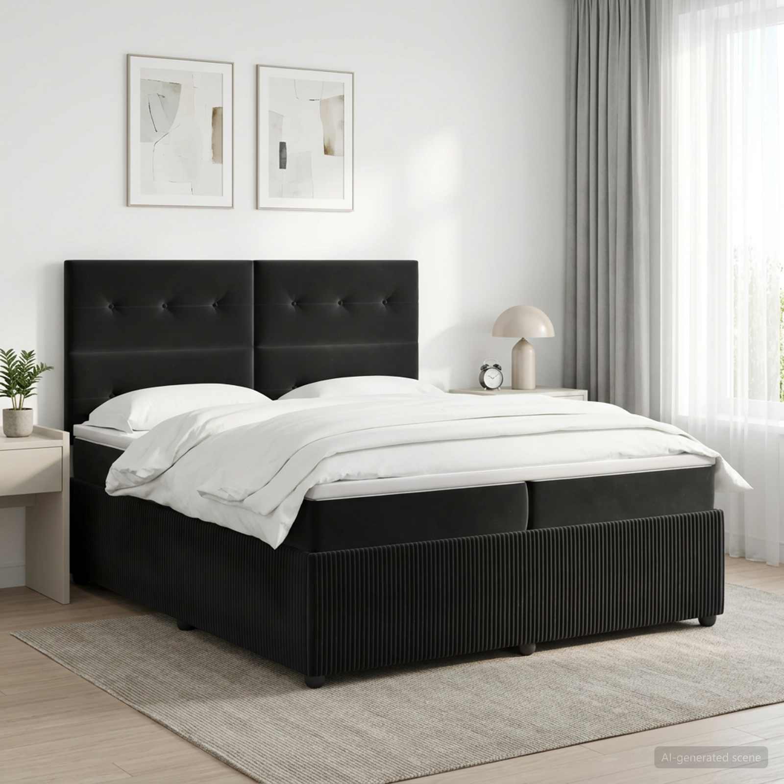 Κρεβάτι box spring με στρώμα Μαύρο 200 x 200 cm Βελούδο - Pakobazaar