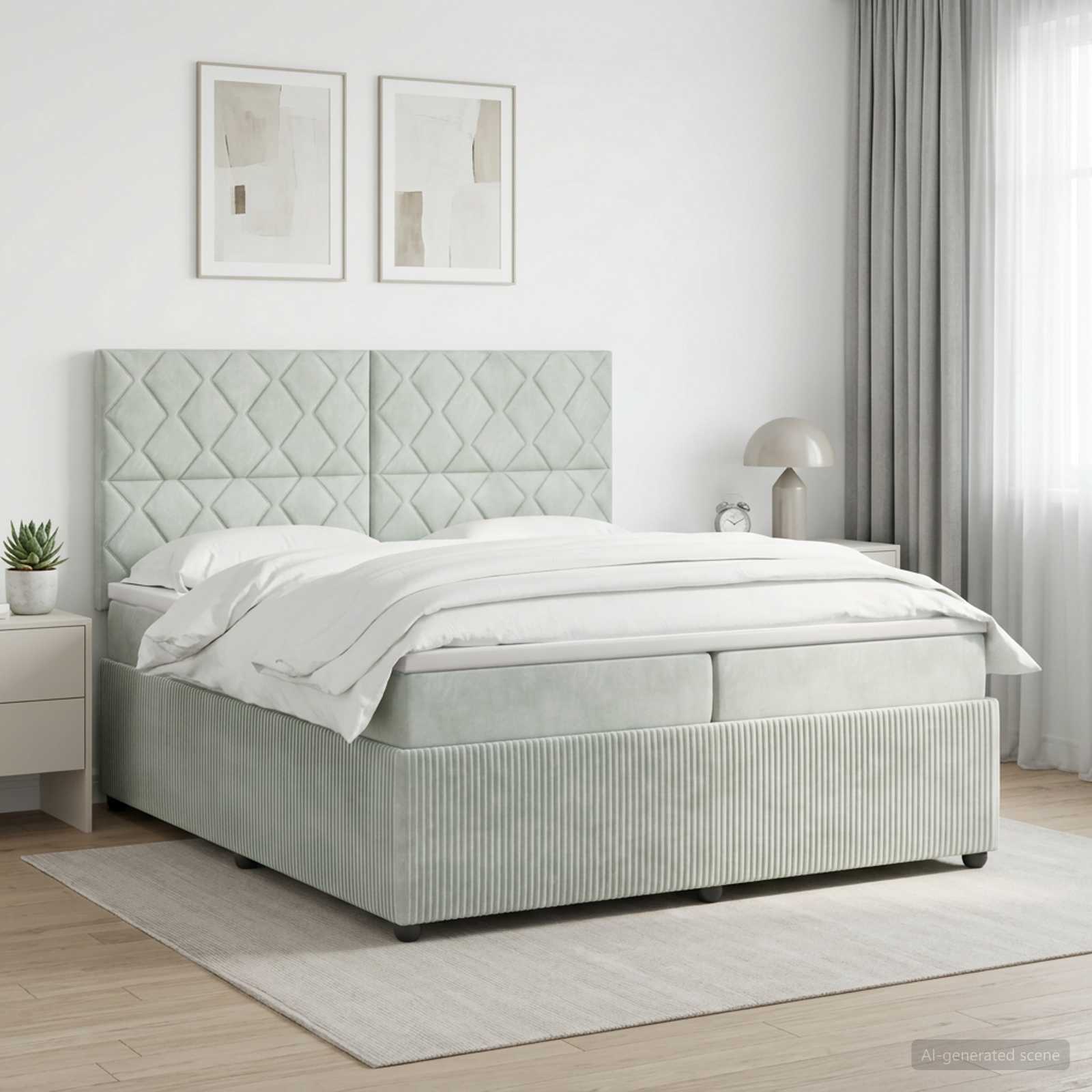 Κρεβάτι box spring με στρώμα Ανοιχτό γκρι 200 x 200 cm Βελούδο - Pakobazaar