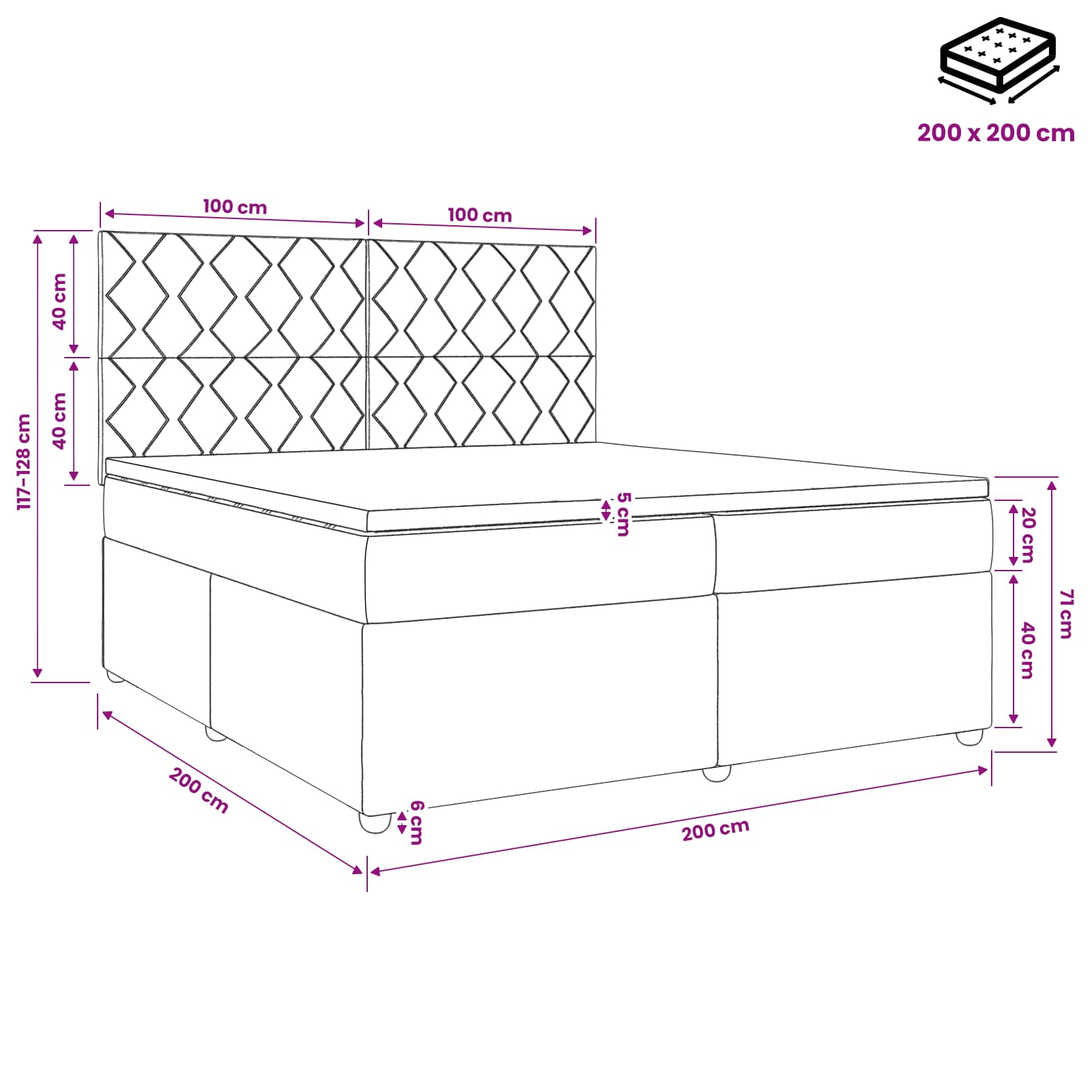 Κρεβάτι box spring με στρώμα Ανοιχτό γκρι 200 x 200 cm Βελούδο - Pakobazaar