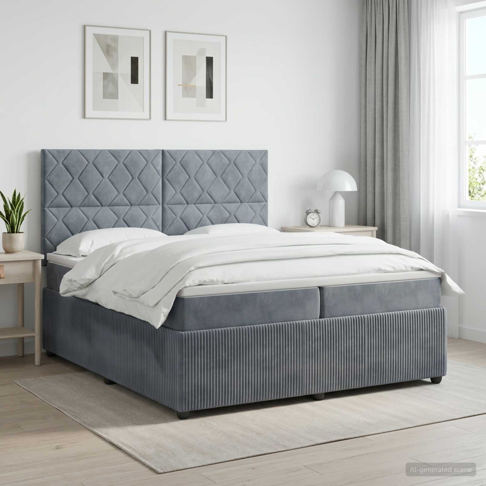 Κρεβάτι box spring με στρώμα Σκούρο Γκρι 200 x 200 cm Βελούδο