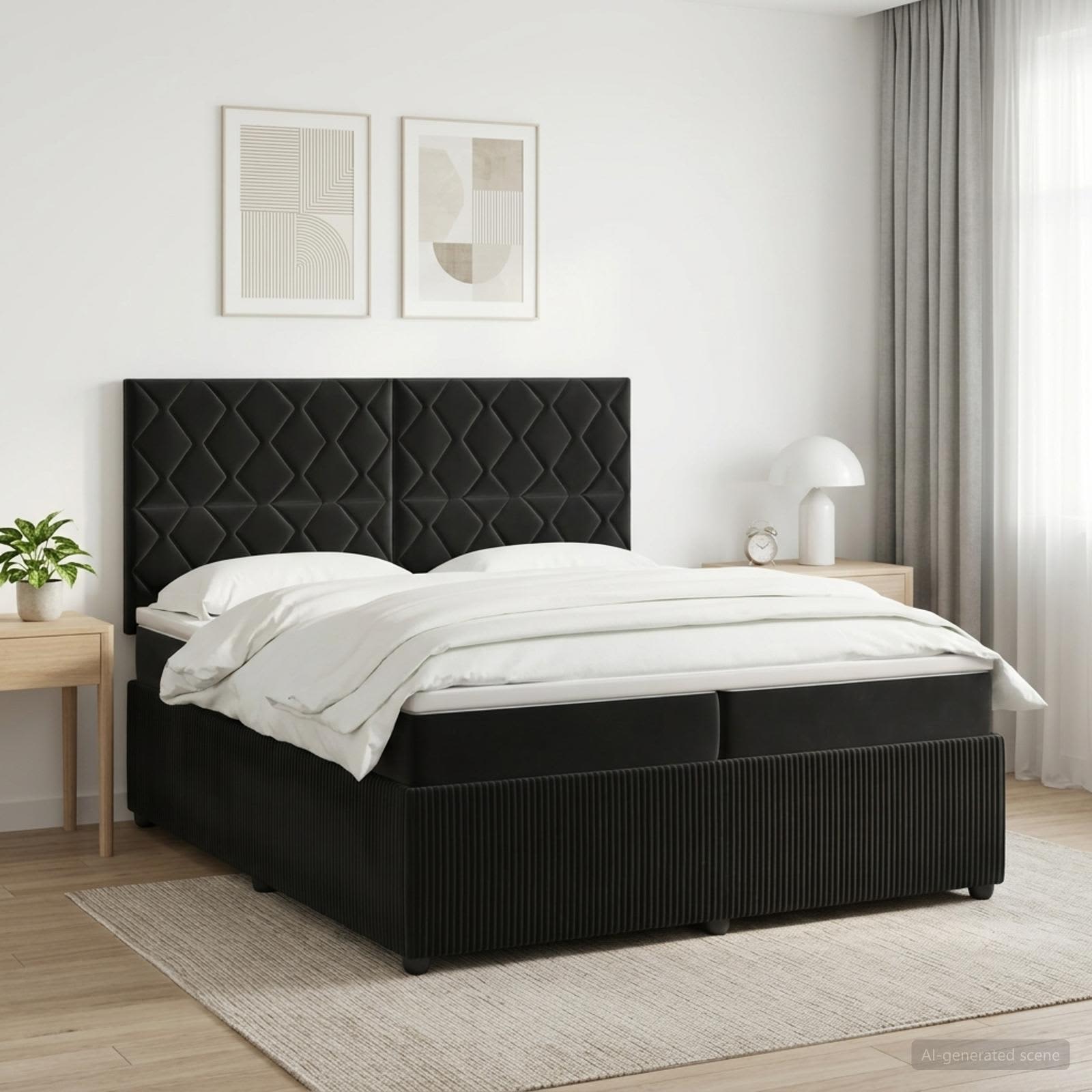 Κρεβάτι box spring με στρώμα Μαύρο 200 x 200 cm Βελούδο - Pakobazaar