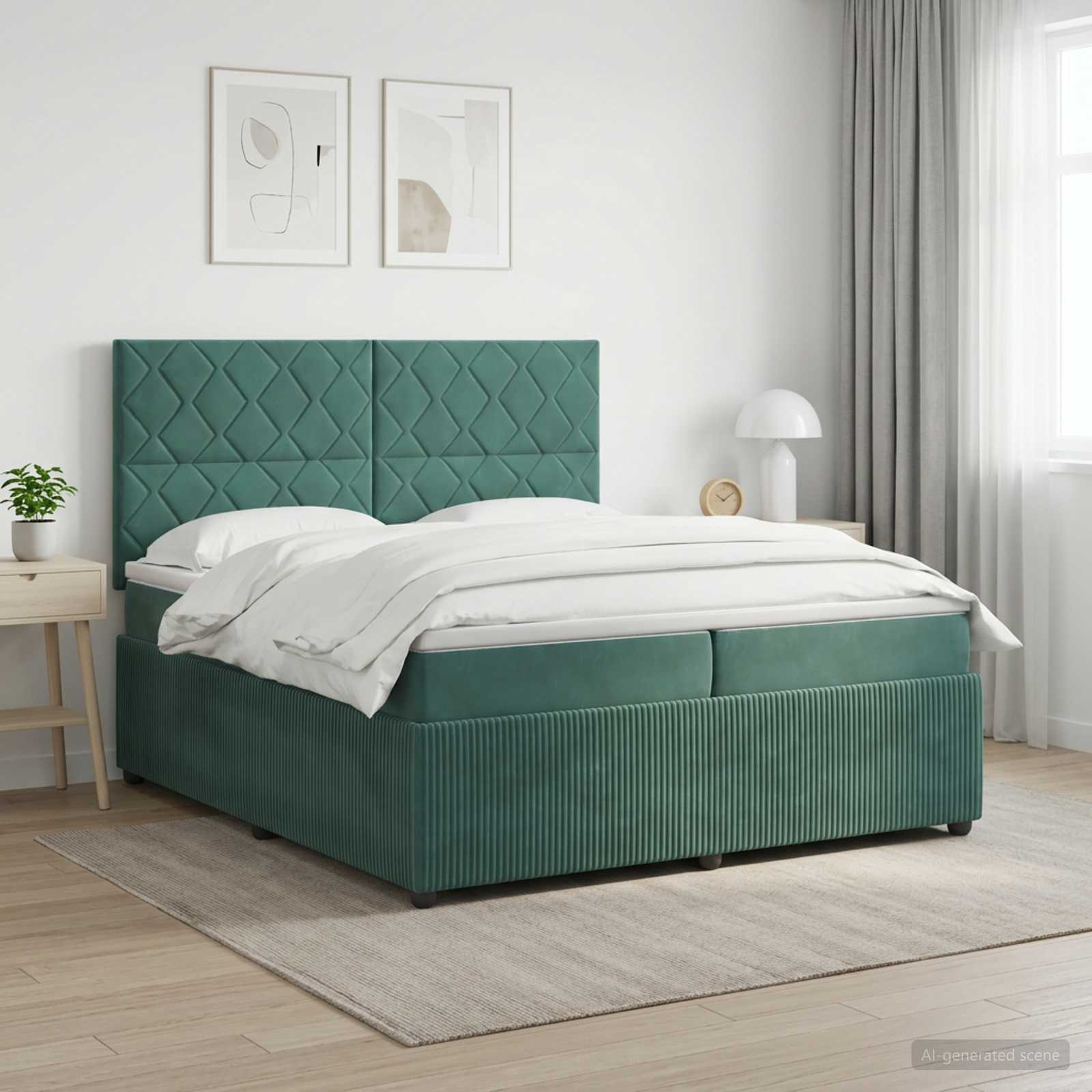Κρεβάτι box spring με στρώμα Σκούρο Πράσινο 200 x 200 cm - Pakobazaar