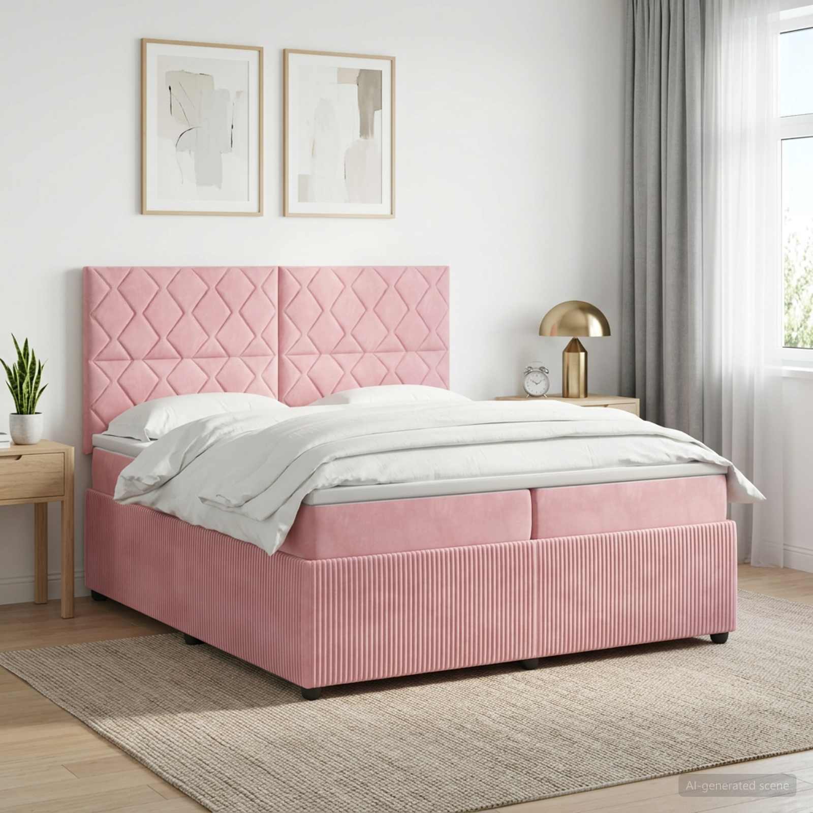 Κρεβάτι box spring με στρώμα Ροζ 200 x 200 cm Βελούδο - Pakobazaar