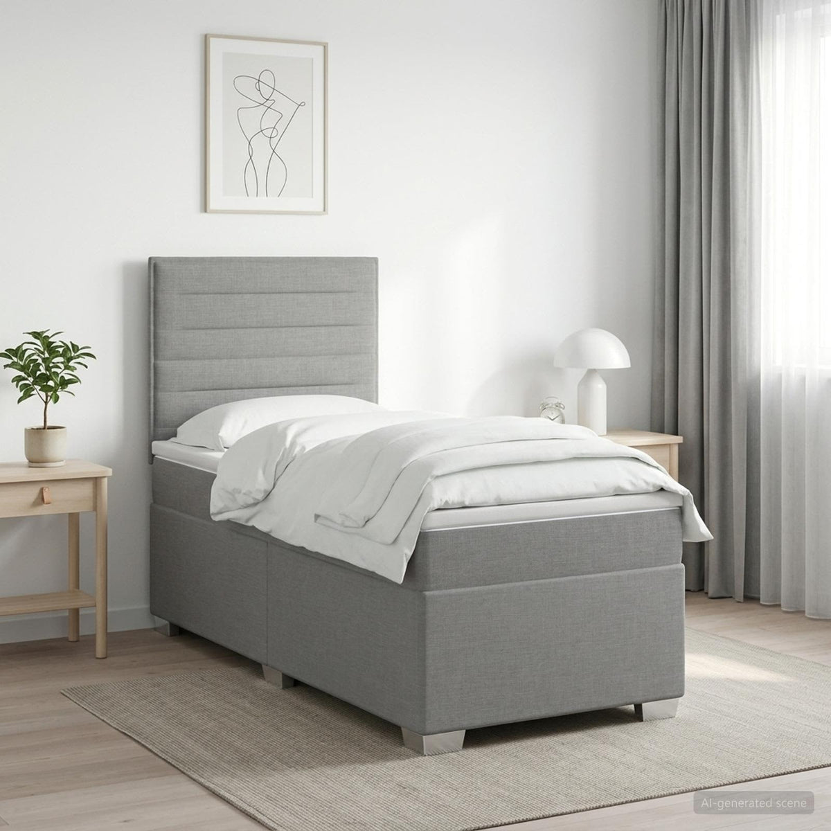 Κρεβάτι box spring με στρώμα Ανοιχτό γκρι 90 x 200 cm Ύφασμα