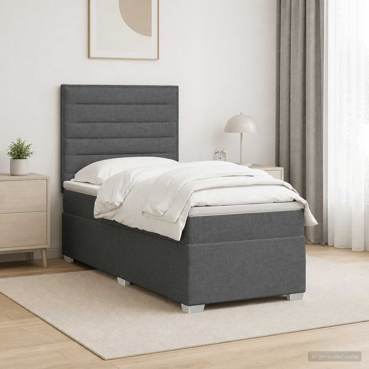Κρεβάτι box spring με στρώμα Σκούρο Γκρι 90 x 200 cm Ύφασμα - Pakobazaar