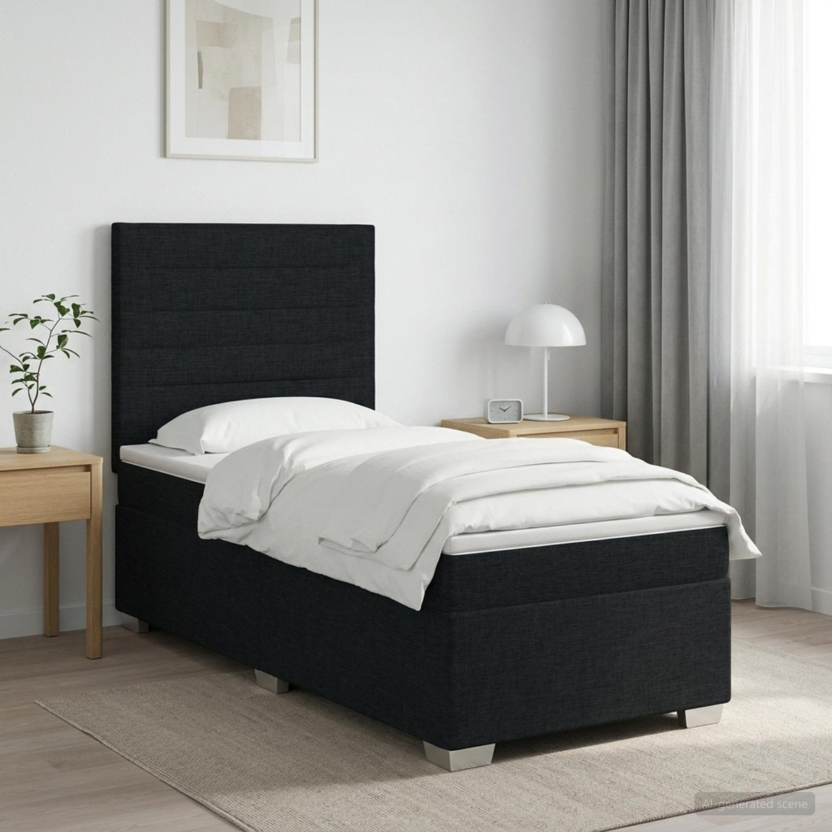 Κρεβάτι box spring με στρώμα Μαύρο 100 x 200 cm Ύφασμα