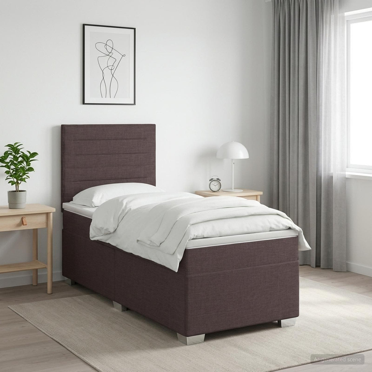 Κρεβάτι box spring με στρώμα Σκούρο Καφέ 80 x 200 cm Ύφασμα - Pakobazaar